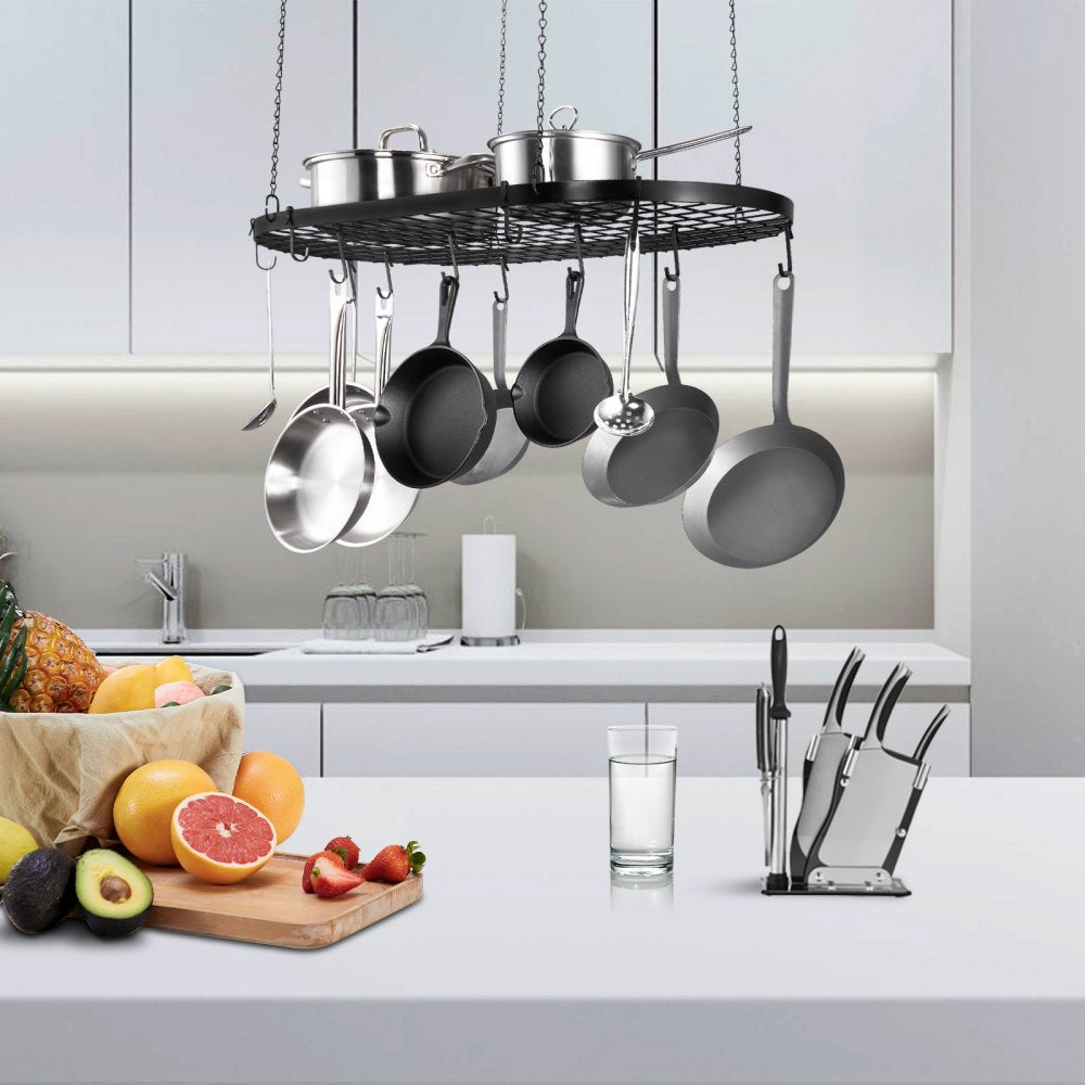 VEVOR Hanging Pot Rack, 32 inch Hanging Pot Rack Ceiling Mount, Ceiling Pot Rack with 12 S Hooks, 80 lbs Loading Weight, Ideal for Home, Restaurant, Kitchen Cookware, Utensils 
