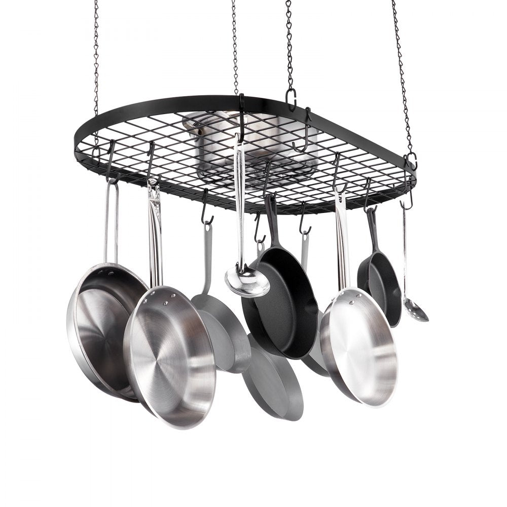 VEVOR Hanging Pot Rack, 32 inch Hanging Pot Rack Ceiling Mount, Ceiling Pot Rack with 12 S Hooks, 80 lbs Loading Weight, Ideal for Home, Restaurant, Kitchen Cookware, Utensils 