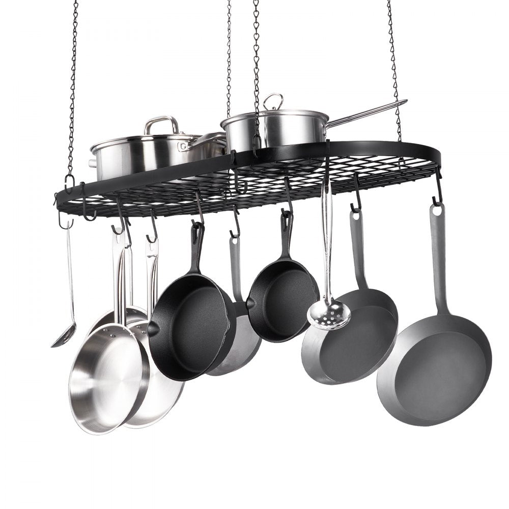 VEVOR Hanging Pot Rack, 32 inch Hanging Pot Rack Ceiling Mount, Ceiling Pot Rack with 12 S Hooks, 80 lbs Loading Weight, Ideal for Home, Restaurant, Kitchen Cookware, Utensils 