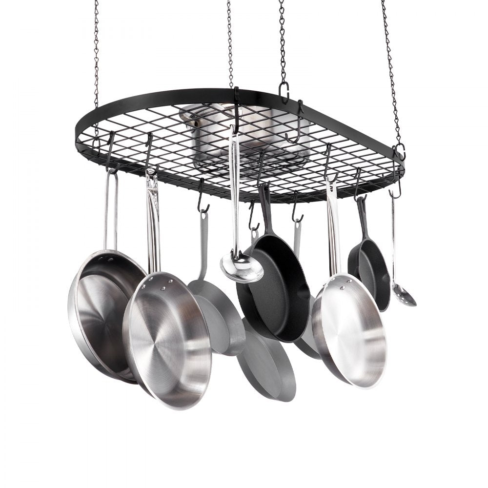 VEVOR Hanging Pot Rack, 32 inch Hanging Pot Rack Ceiling Mount, Ceiling Pot Rack with 12 S Hooks, 80 lbs Loading Weight, Ideal for Home, Restaurant, Kitchen Cookware, Utensils 