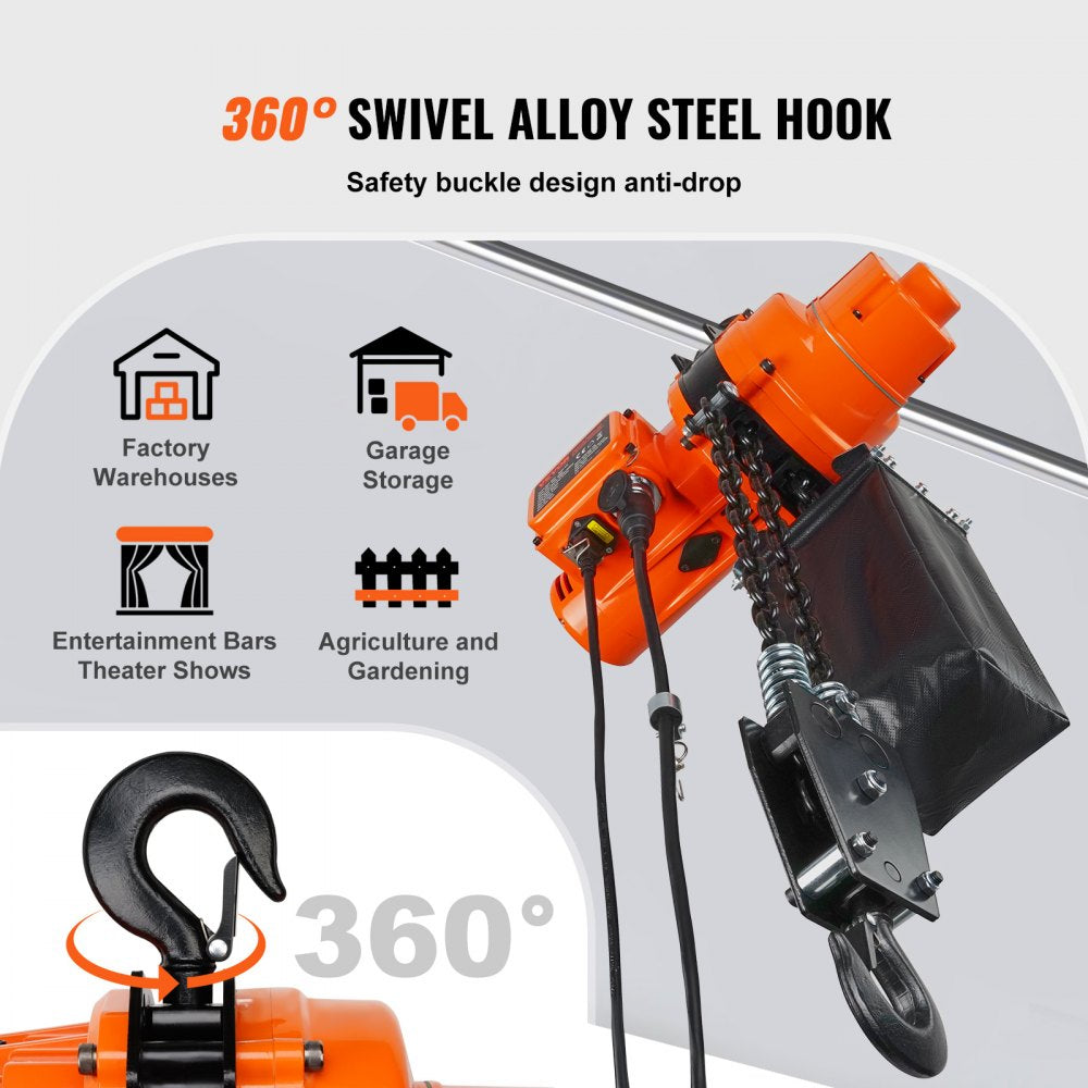 VEVOR Electric Chain Hoist Single Phase Crane Hoist 2200 lbs Load 20 ft Lifting 