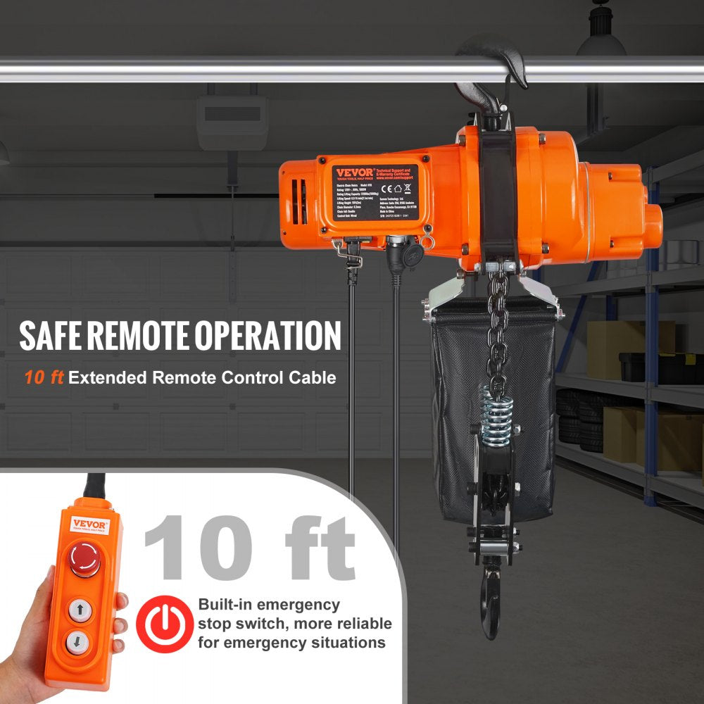 VEVOR Electric Chain Hoist Single Phase Crane Hoist 2200 lbs Load 10 ft Lifting 