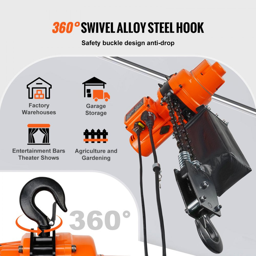 VEVOR Electric Chain Hoist Single Phase Crane Hoist 2200 lbs Load 10 ft Lifting 