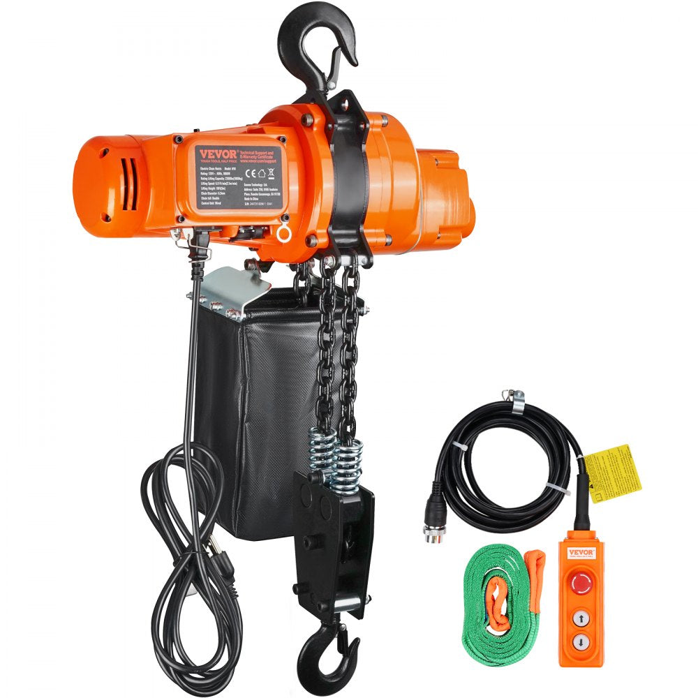 VEVOR Electric Chain Hoist Single Phase Crane Hoist 2200 lbs Load 10 ft Lifting 