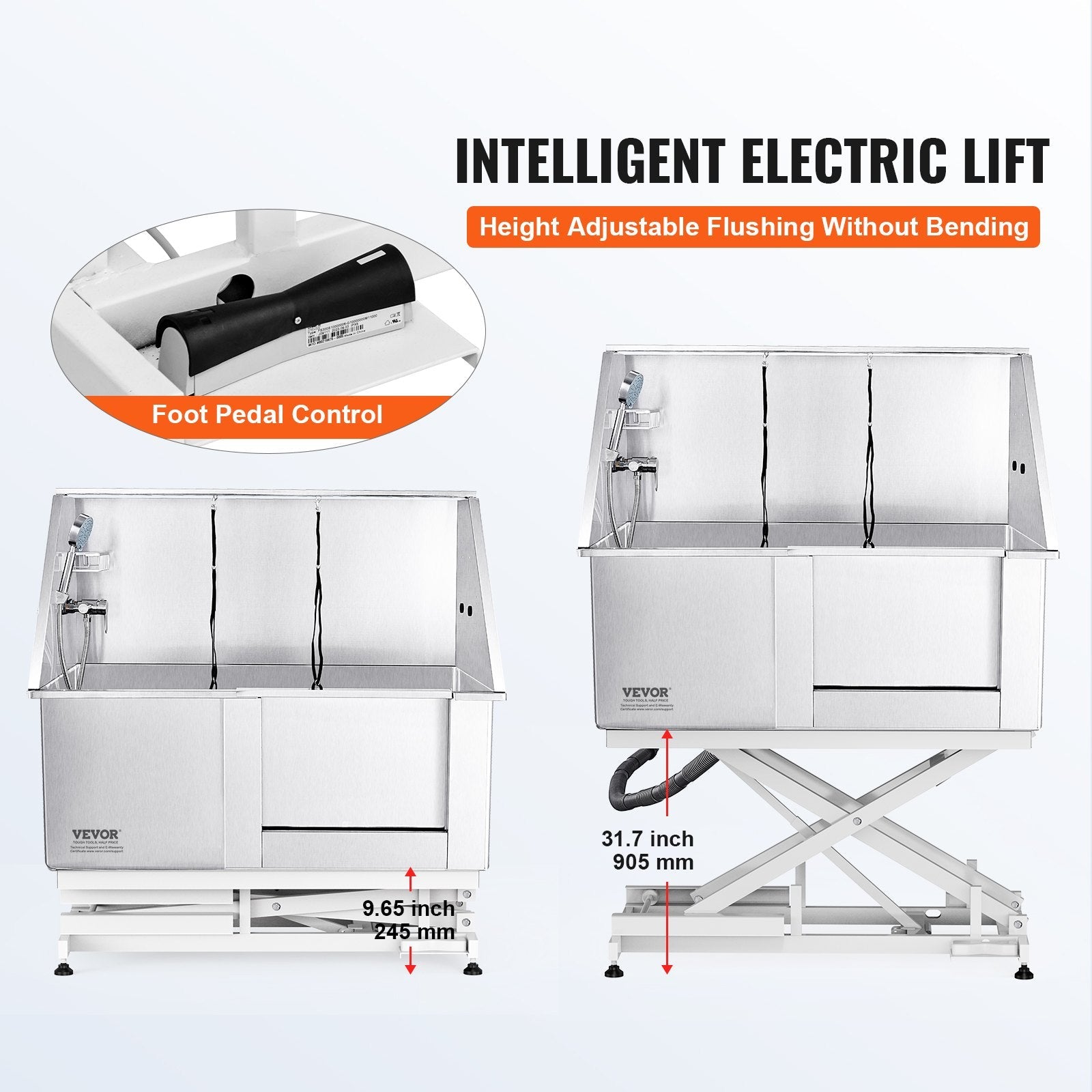 VEVOR 50" Pet Dog Bathing Station Electric Height Adjustment, Professional Stainless Steel Dog Grooming Tub w/ Soap Box, Faucet,Rich Accessory,Bathtub for Multiple Pets, Washing Sink for Home(Right) 