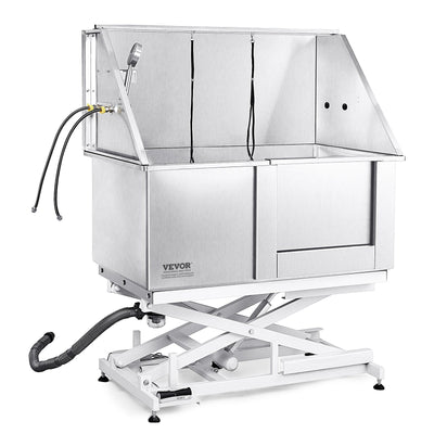 VEVOR 50" Pet Dog Bathing Station Electric Height Adjustment, Professional Stainless Steel Dog Grooming Tub w/ Soap Box, Faucet,Rich Accessory,Bathtub for Multiple Pets, Washing Sink for Home(Right) 