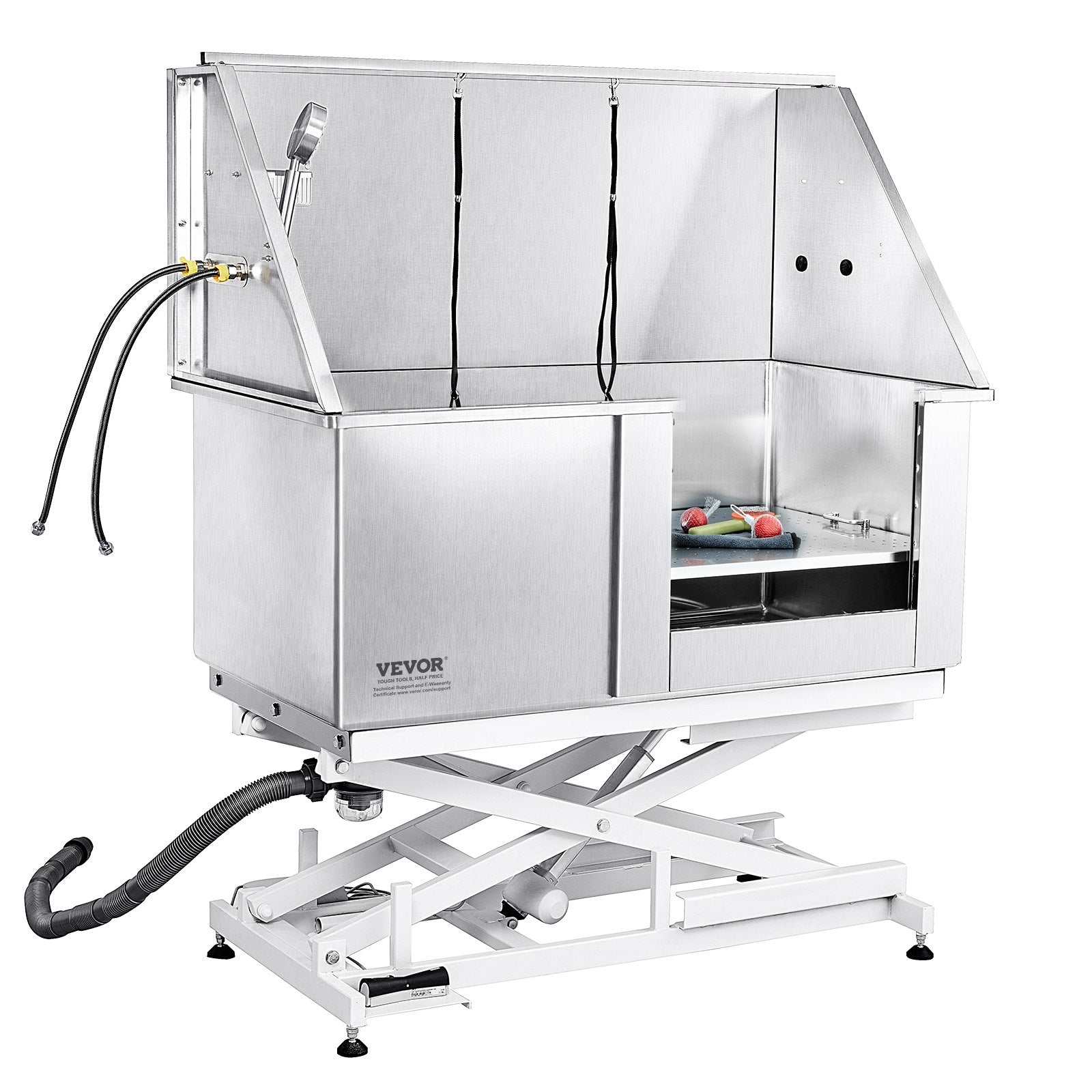 VEVOR 50" Pet Dog Bathing Station Electric Height Adjustment, Professional Stainless Steel Dog Grooming Tub w/ Soap Box, Faucet,Rich Accessory,Bathtub for Multiple Pets, Washing Sink for Home(Right) 