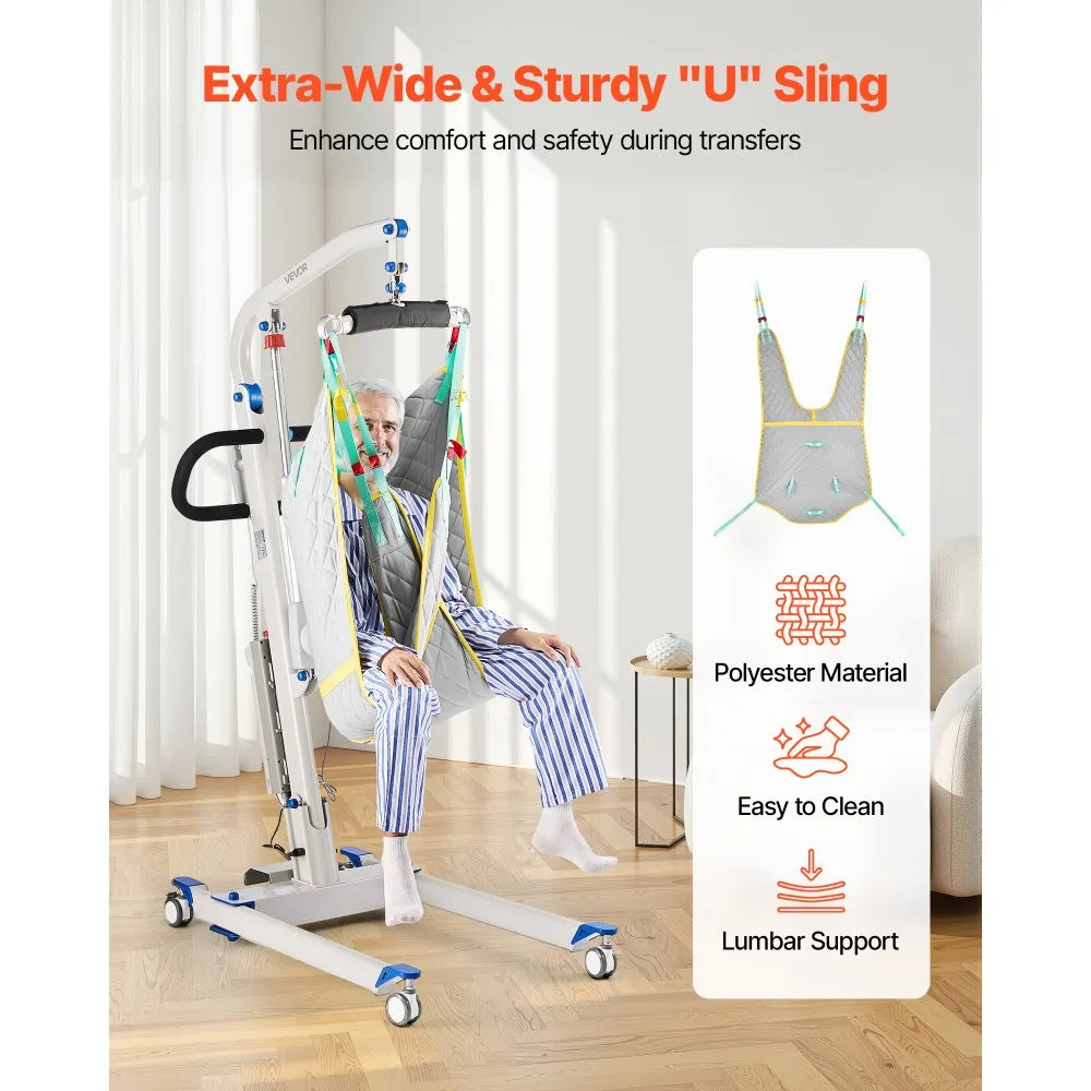 VEVOR Electric Patient Lift, Folding Patient Transfer Lift with U-Shaped Sling, Height & Width Adjustable Medical Transfer Assist with 4 Wheels & Handle Controller for Disabled Bedridden, 400LBS 