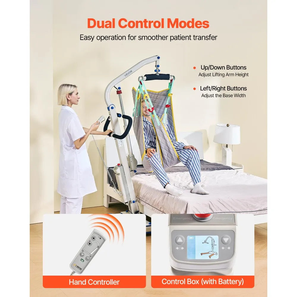 VEVOR Electric Patient Lift, Folding Patient Transfer Lift with U-Shaped Sling, Height & Width Adjustable Medical Transfer Assist with 4 Wheels & Handle Controller for Disabled Bedridden, 400LBS 