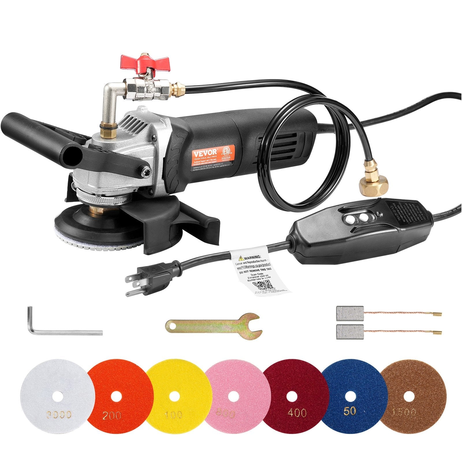 VEVOR Wet Stone Polisher 4-Inch Electric Granite Polisher with 6 Speed & 7 Pads 