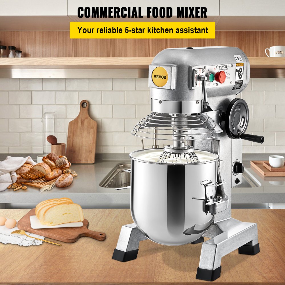 VEVOR Commercial Stand Mixer, 15Qt Stainless Steel Bowl, 500W Heavy Duty Electric Food Mixer with 3 Speeds Adjustable 113/184/341 RPM, Dough Hook Whisk Beater Included, Perfect for Bakery Pizzeria 