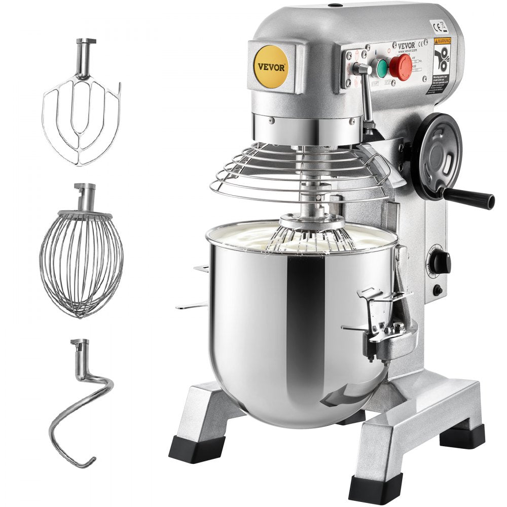 VEVOR Commercial Stand Mixer, 15Qt Stainless Steel Bowl, 500W Heavy Duty Electric Food Mixer with 3 Speeds Adjustable 113/184/341 RPM, Dough Hook Whisk Beater Included, Perfect for Bakery Pizzeria 
