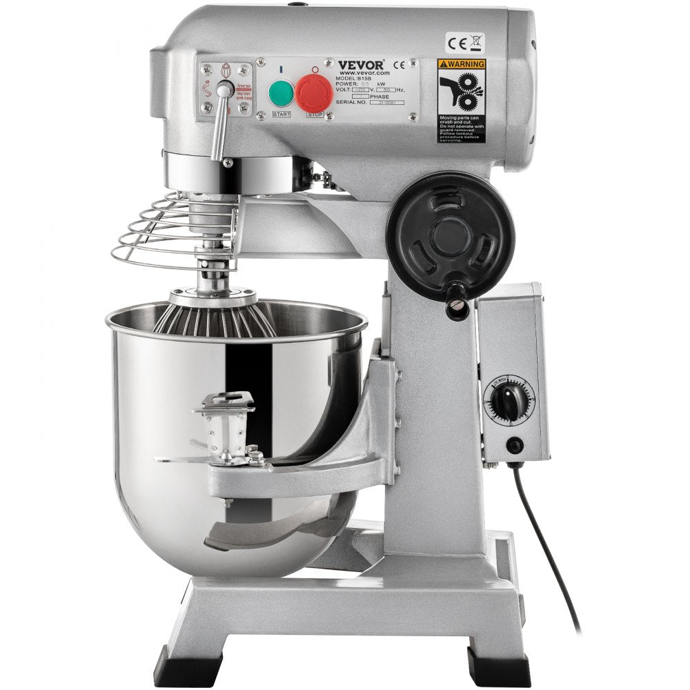 VEVOR Commercial Stand Mixer, 15Qt Stainless Steel Bowl, 500W Heavy Duty Electric Food Mixer with 3 Speeds Adjustable 113/184/341 RPM, Dough Hook Whisk Beater Included, Perfect for Bakery Pizzeria 