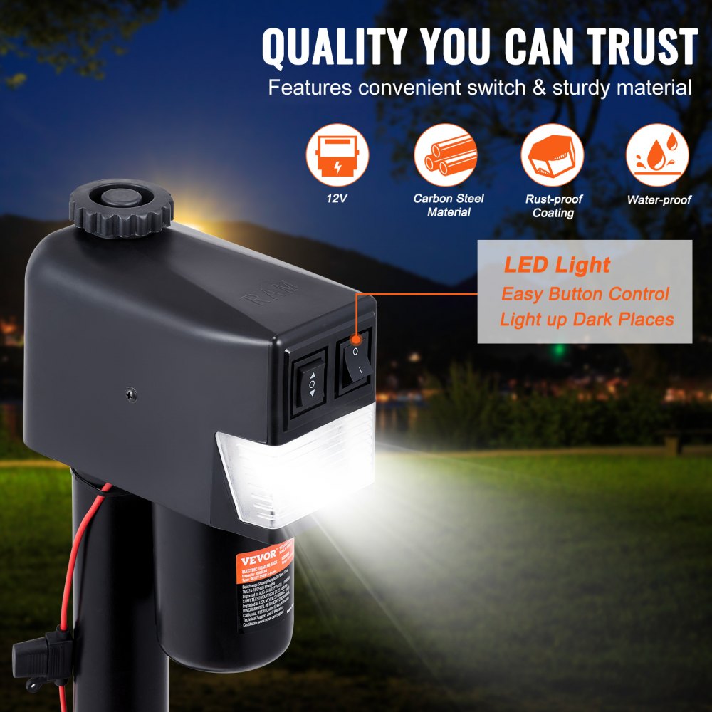 VEVOR Electric Trailer Jack, Power Tongue Jack Weight Capacity 3500 lbs, 9.84"-33.85" Electric Tongue Jack with Waterproof Cover for Lifting RV Trailer, Horse Trailer, Utility Trailer, Yacht Trailer 