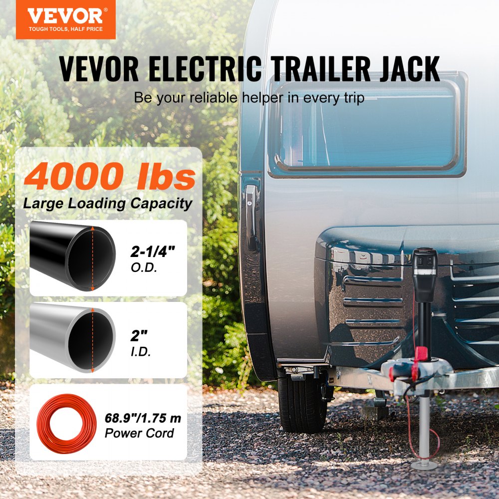 VEVOR Electric Trailer Jack, Power Tongue Jack Weight Capacity 4000 lbs, 9.84"-33.85" Electric Tongue Jack with Waterproof Cover for Lifting RV Trailer, Horse Trailer, Utility Trailer, Yacht Trailer 