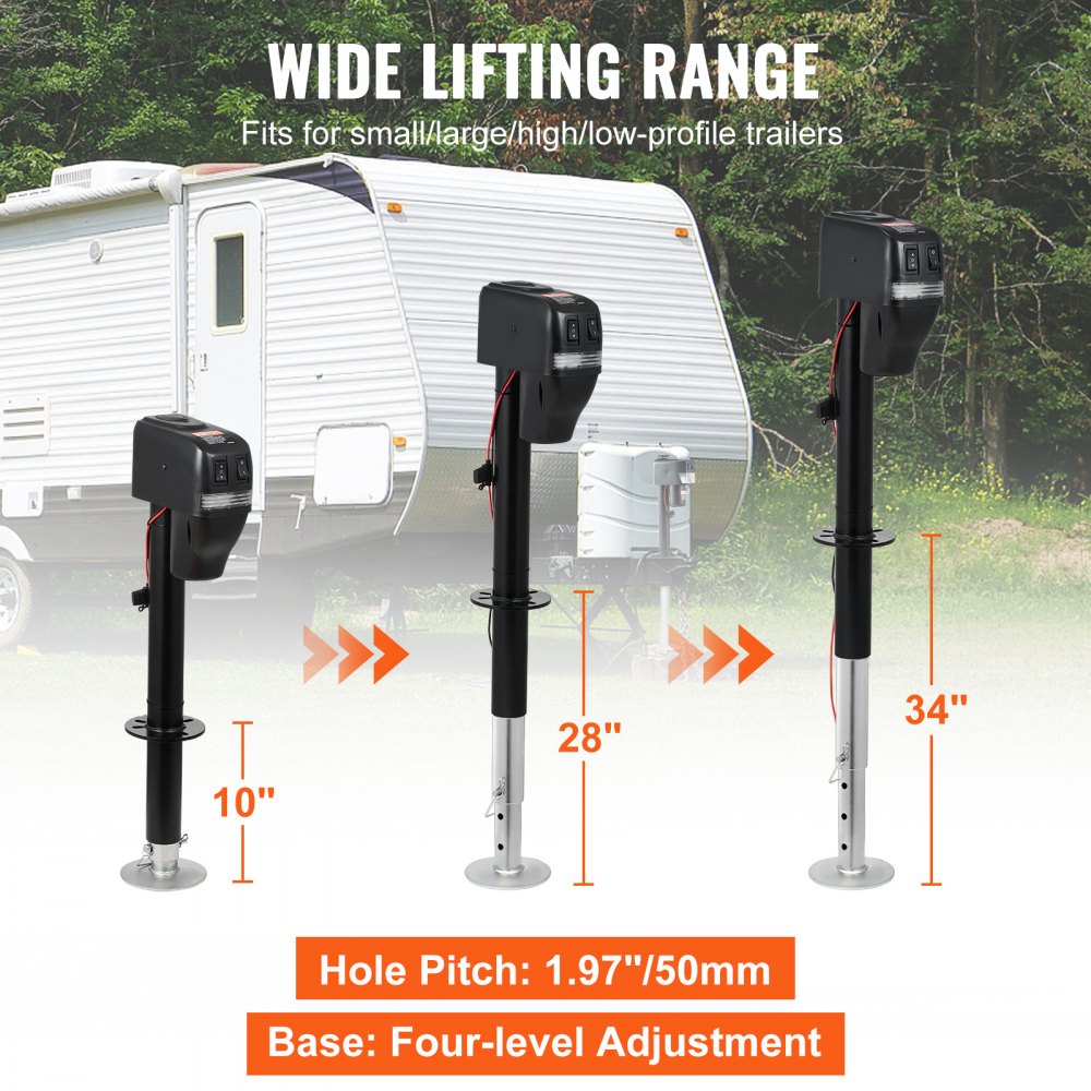 VEVOR Electric Trailer Jack, Power Tongue Jack Weight Capacity 4000 lbs, 9.84"-33.85" Electric Tongue Jack with Waterproof Cover for Lifting RV Trailer, Horse Trailer, Utility Trailer, Yacht Trailer 