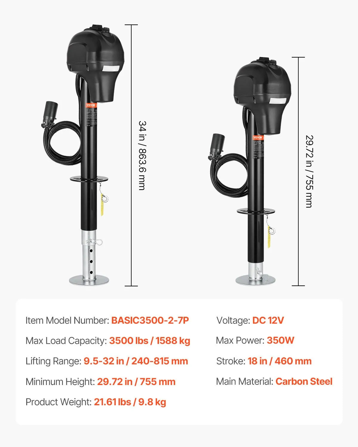 VEVOR Electric Trailer Jack 3500 lbs Power Tongue Jack for RV Trailer & Camper