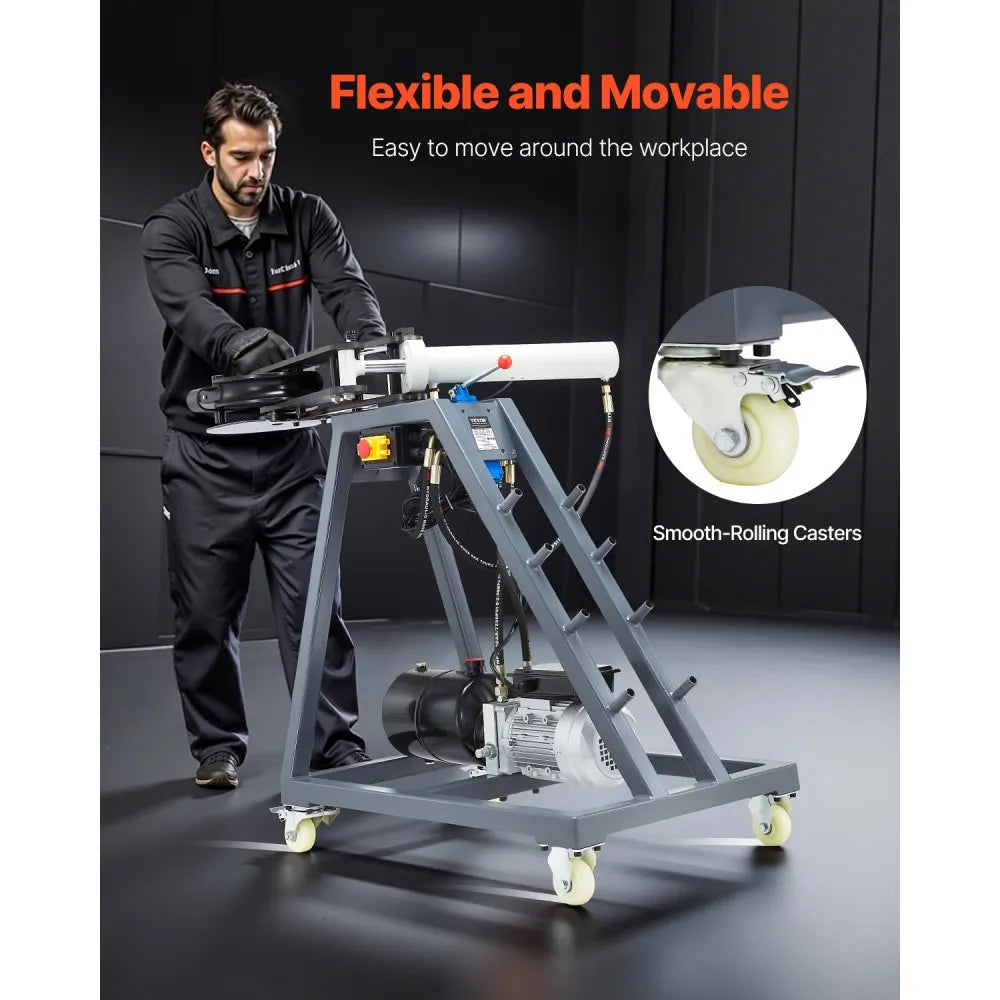 VEVOR Electric Tube Bending Machine, 750W Electric Tubing Bender with 6L Hydraulic Cylinder, Movable Pipe Bender Machine with Casters, 3 Dies & 180° Max Bending Angle, Suitable for 3/4 to 2 inch Pipes 