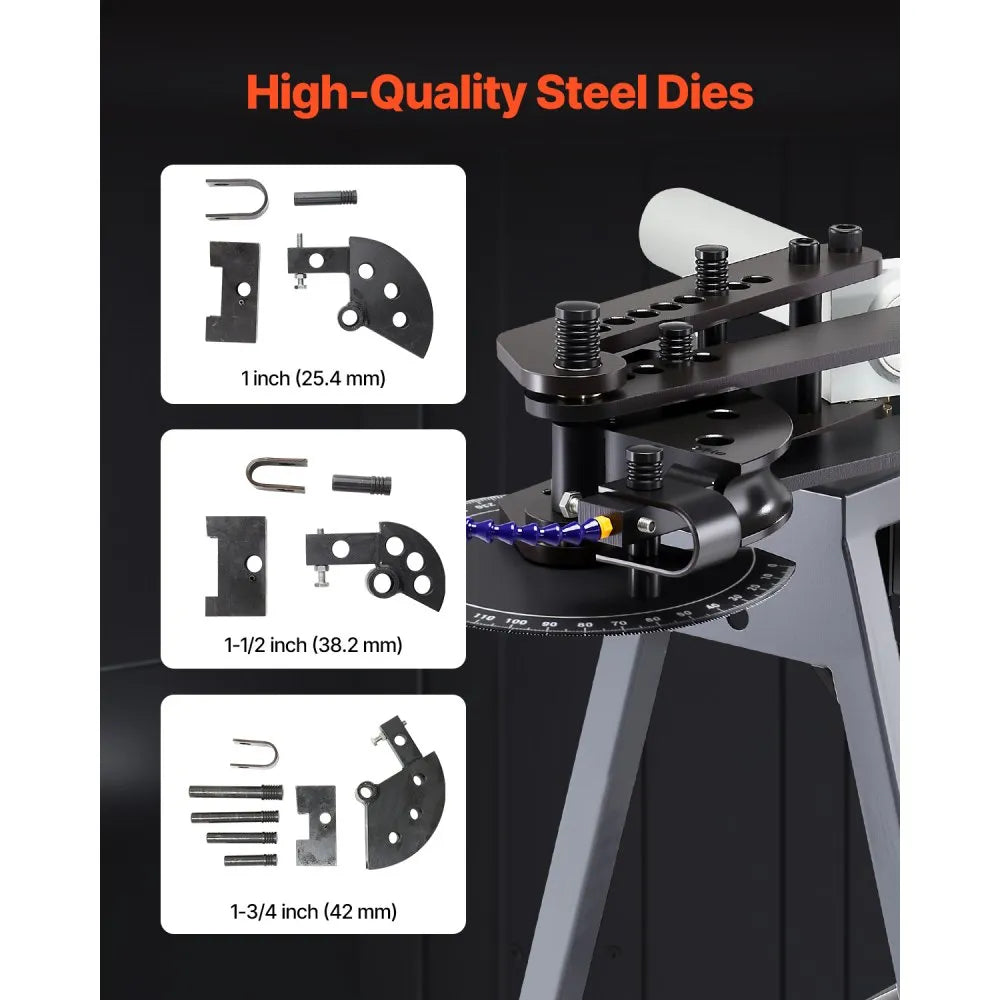 VEVOR Electric Tube Bending Machine, 750W Electric Tubing Bender with 6L Hydraulic Cylinder, Movable Pipe Bender Machine with Casters, 3 Dies & 180° Max Bending Angle, Suitable for 3/4 to 2 inch Pipes 