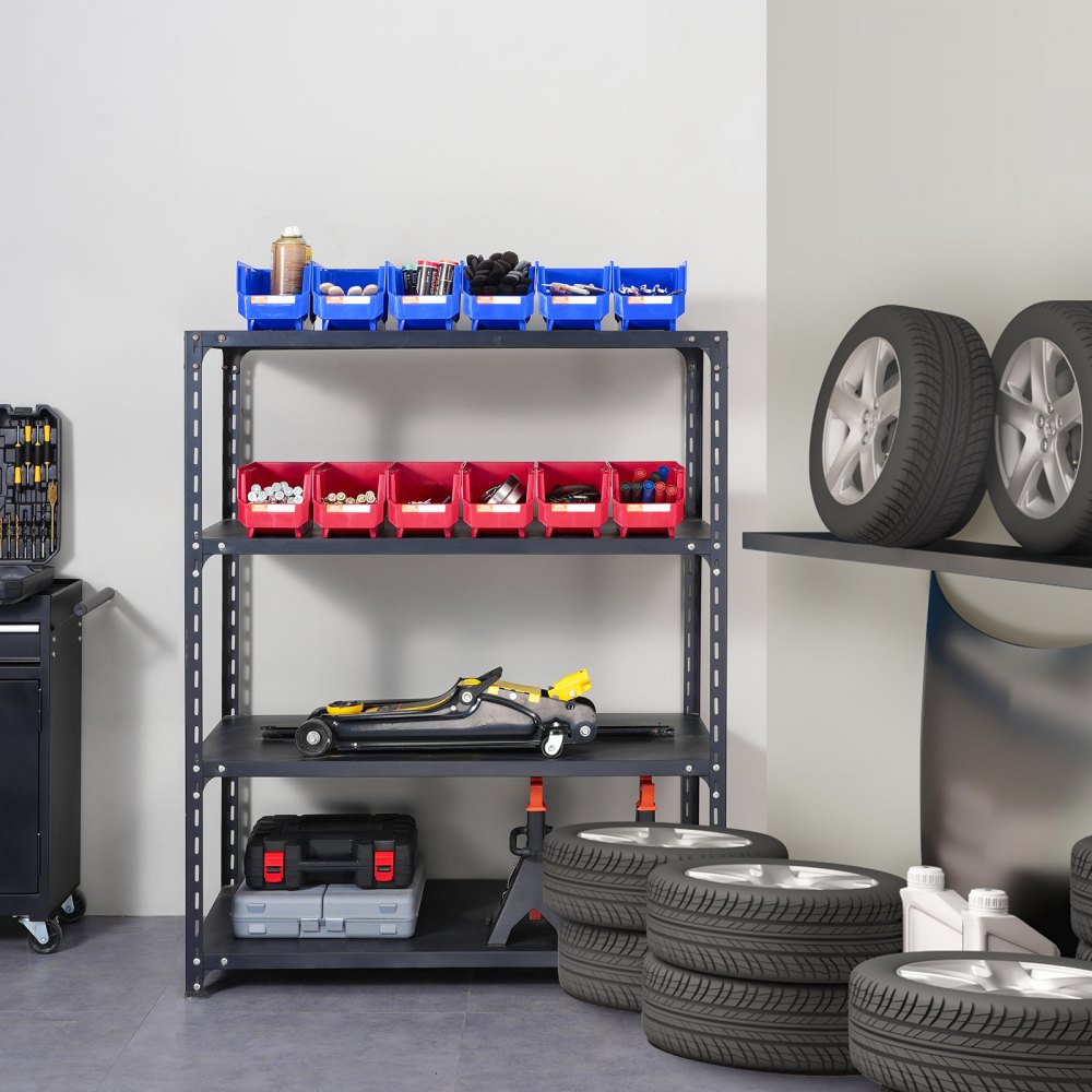 VEVOR Plastic Storage Bin, (11-Inch x 5-Inch x 5-Inch), Hanging Stackable Storage Organizer Bin, Blue/Red, 12-Pack, Heavy Duty Stacking Containers for Closet, Kitchen, Office, or Pantry Organization 