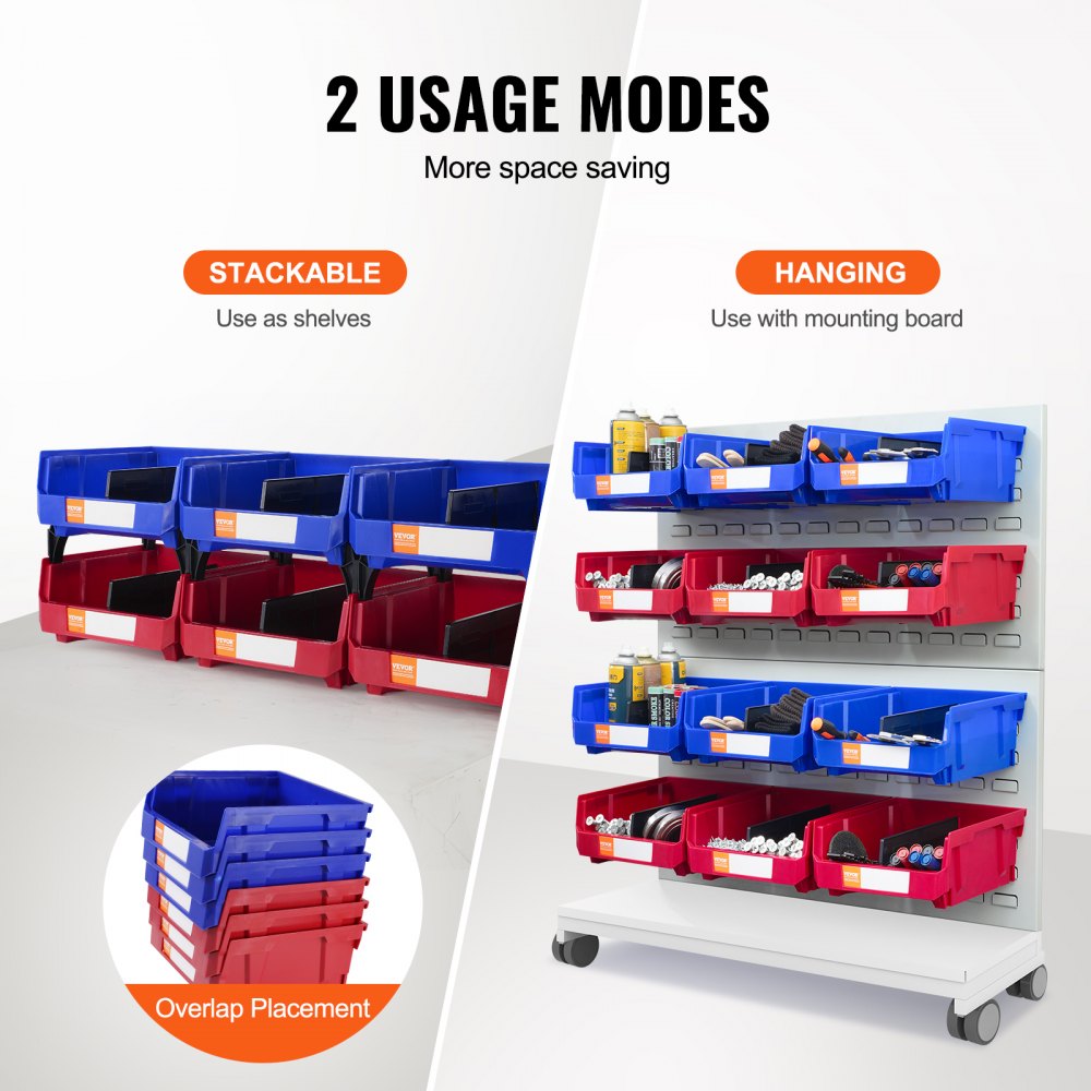 VEVOR Plastic Storage Bin, (11-Inch x 11-Inch x 5-Inch), Hanging Stackable Storage Organizer Bin, Blue/Red, 6-Pack, Heavy Duty Stacking Containers for Closet, Kitchen, Office, or Pantry Organization 