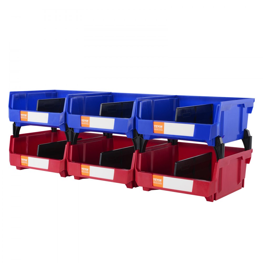 VEVOR Plastic Storage Bin, (11-Inch x 11-Inch x 5-Inch), Hanging Stackable Storage Organizer Bin, Blue/Red, 6-Pack, Heavy Duty Stacking Containers for Closet, Kitchen, Office, or Pantry Organization 