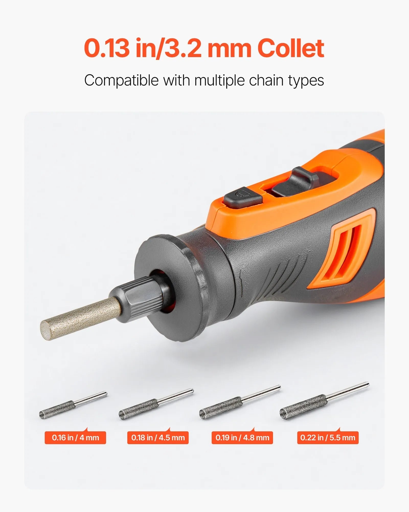 VEVOR Cordless Chainsaw Sharpener, 5-Speed Adjustable Electric Saw Chain Sharpener 5000-30000 RPM, Rechargeable Handheld Chainsaw Sharpening Tool with 4 Sharpening Heads & Angle Guide Attachment 