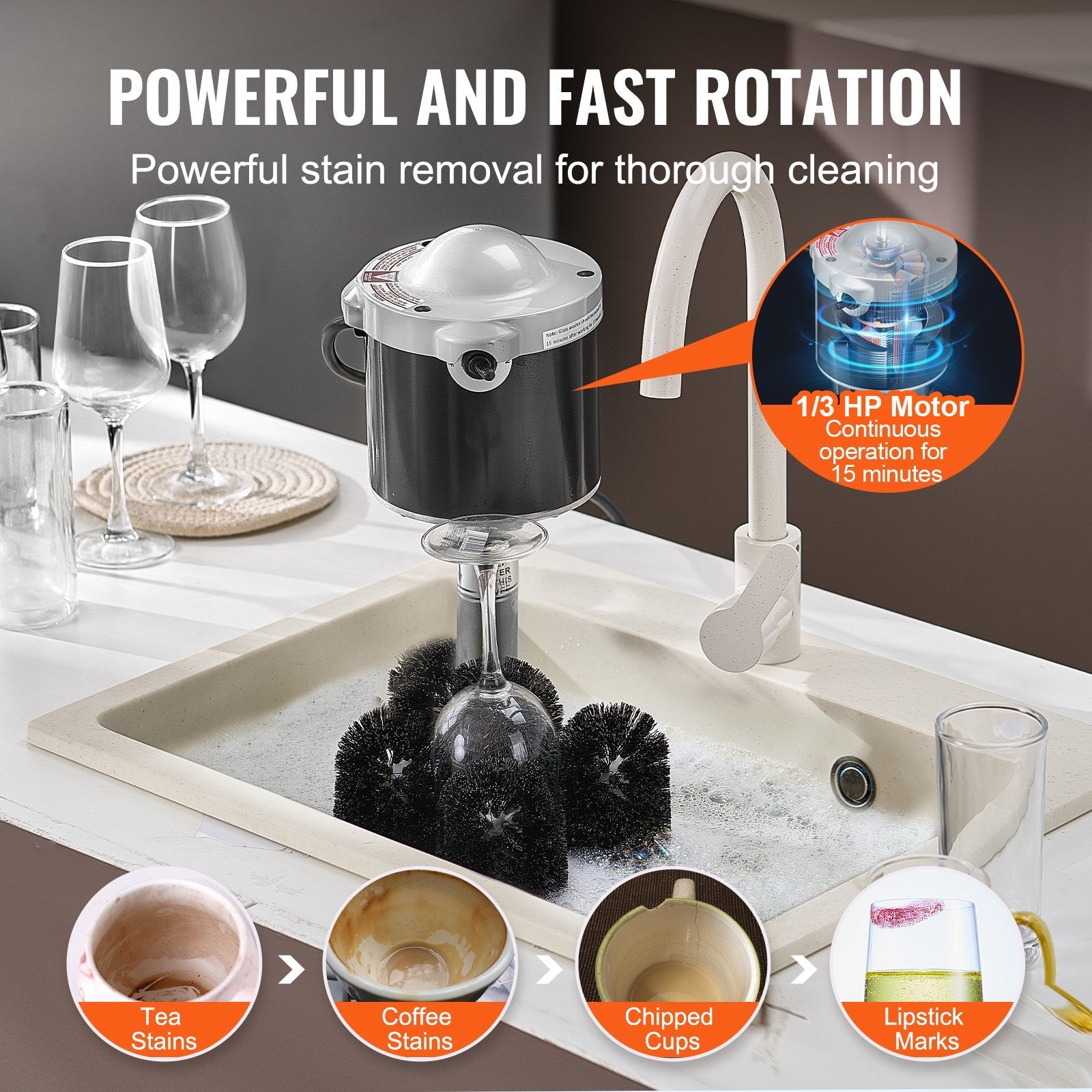 VEVOR Electric Glass Washer 5-Brush Bar Glass Cleaner 600 Cups/H for Wine Glass 