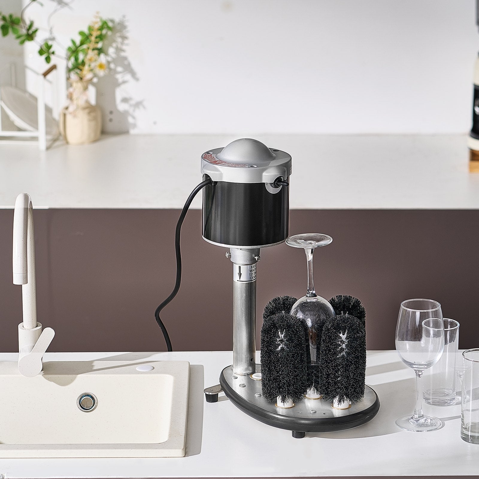 VEVOR Electric Glass Washer 5-Brush Bar Glass Cleaner 600 Cups/H for Wine Glass 