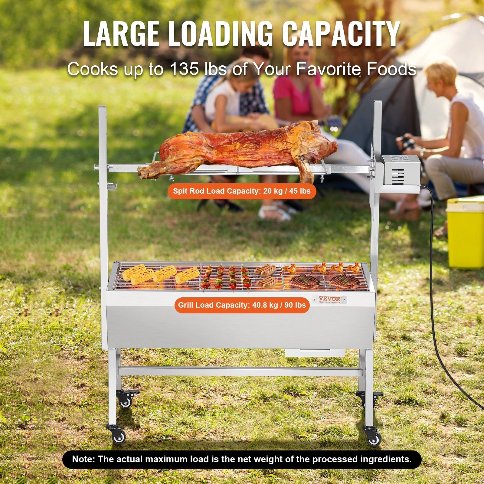VEVOR Roaster Spit Rotisserie BBQ Grill Pig Lamb Chicken Roaster 42W 135 lbs 