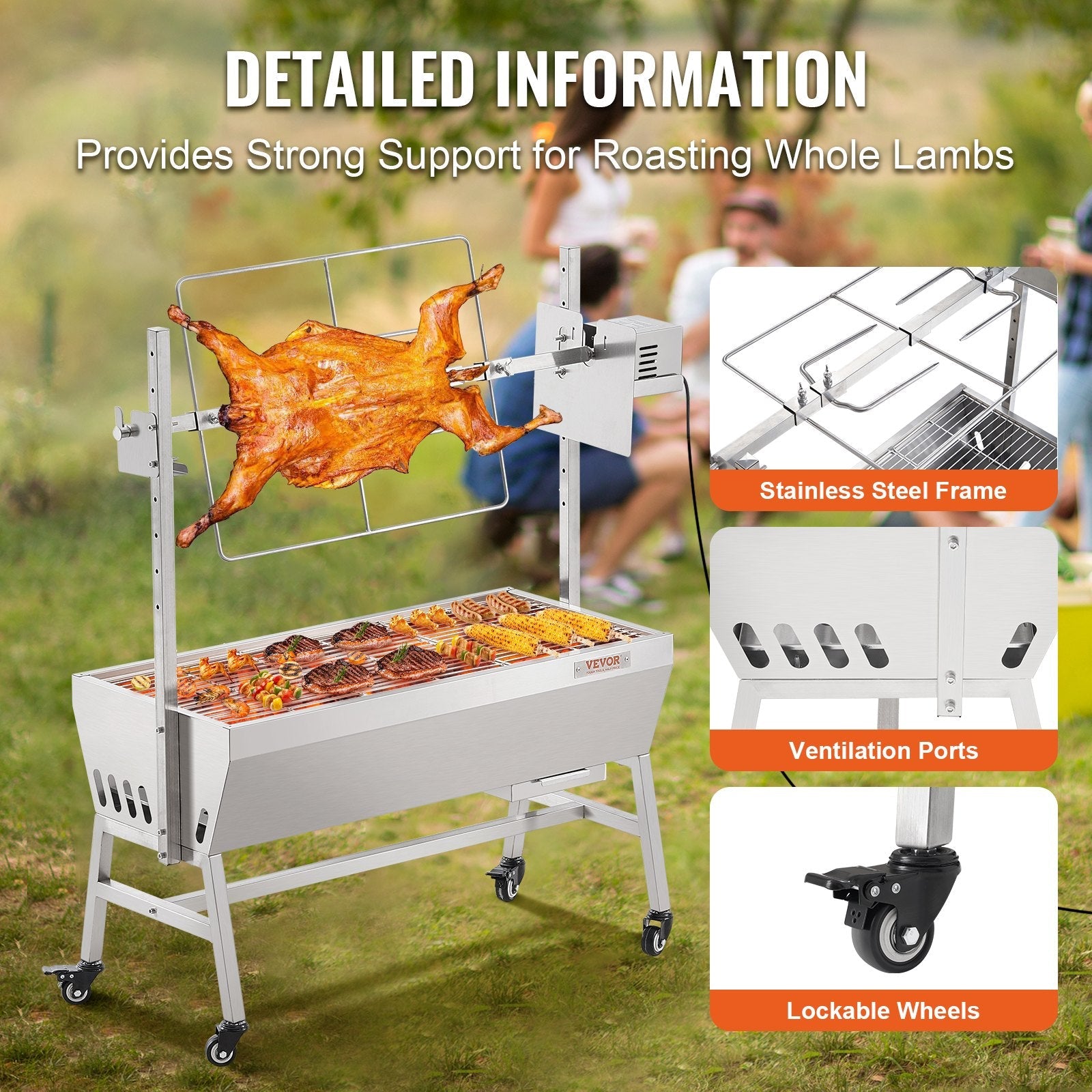 VEVOR Roaster Spit Rotisserie BBQ Grill Pig Lamb Chicken Roaster 42W 135 lbs 