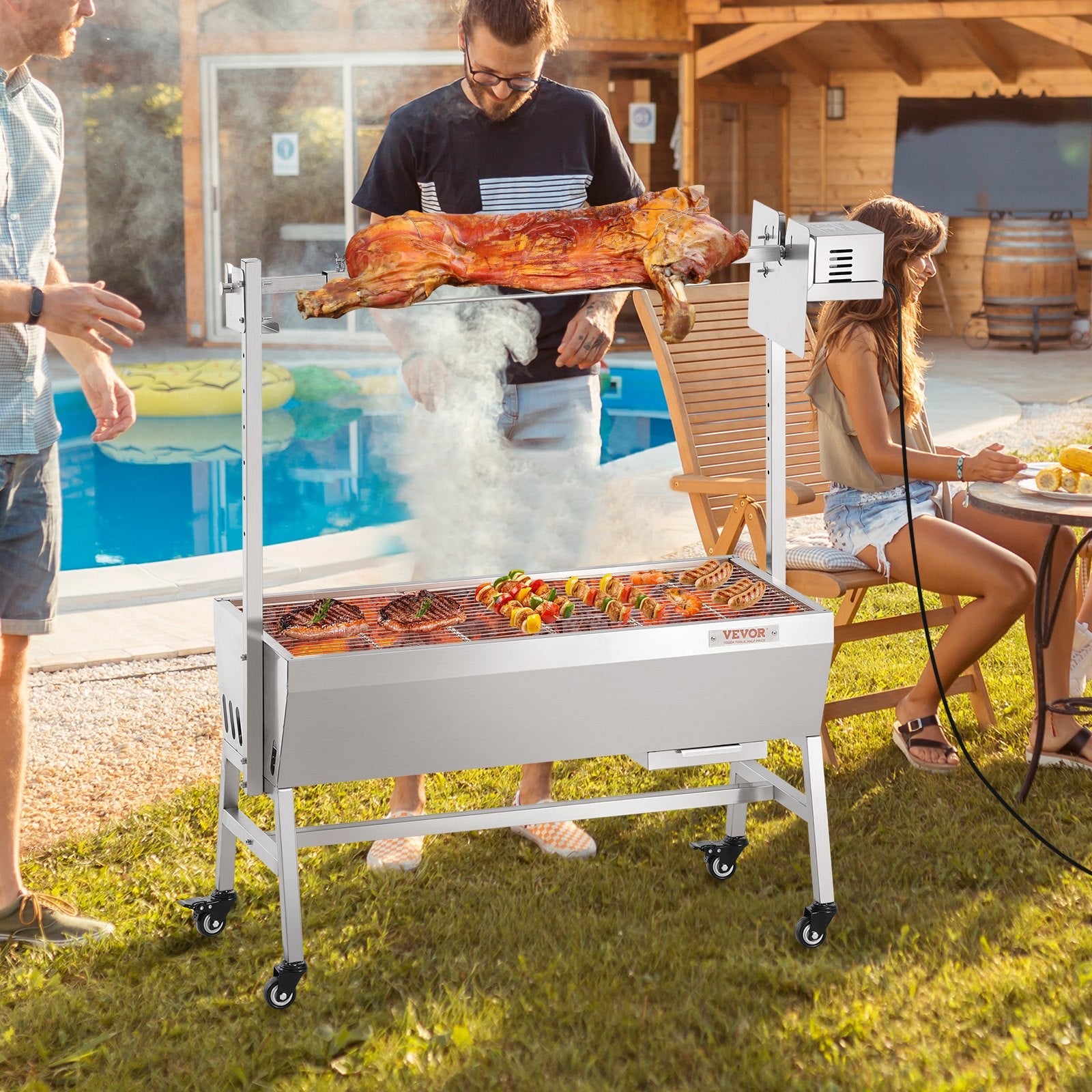 VEVOR Roaster Spit Rotisserie BBQ Grill Pig Lamb Chicken Roaster 42W 135 lbs 