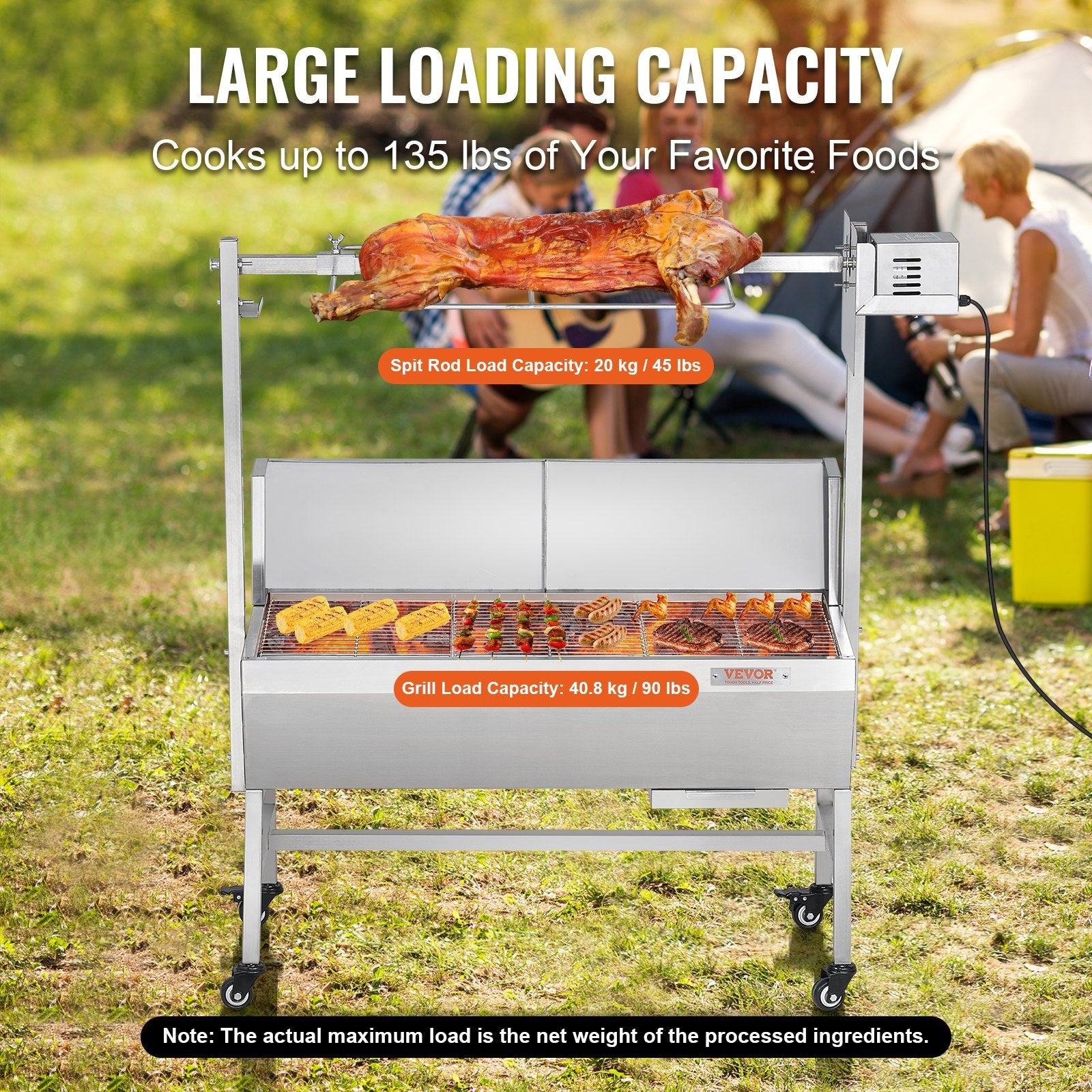VEVOR Roaster Spit Rotisserie BBQ Grill Pig Lamb Chicken Roaster 42W 135LBS 