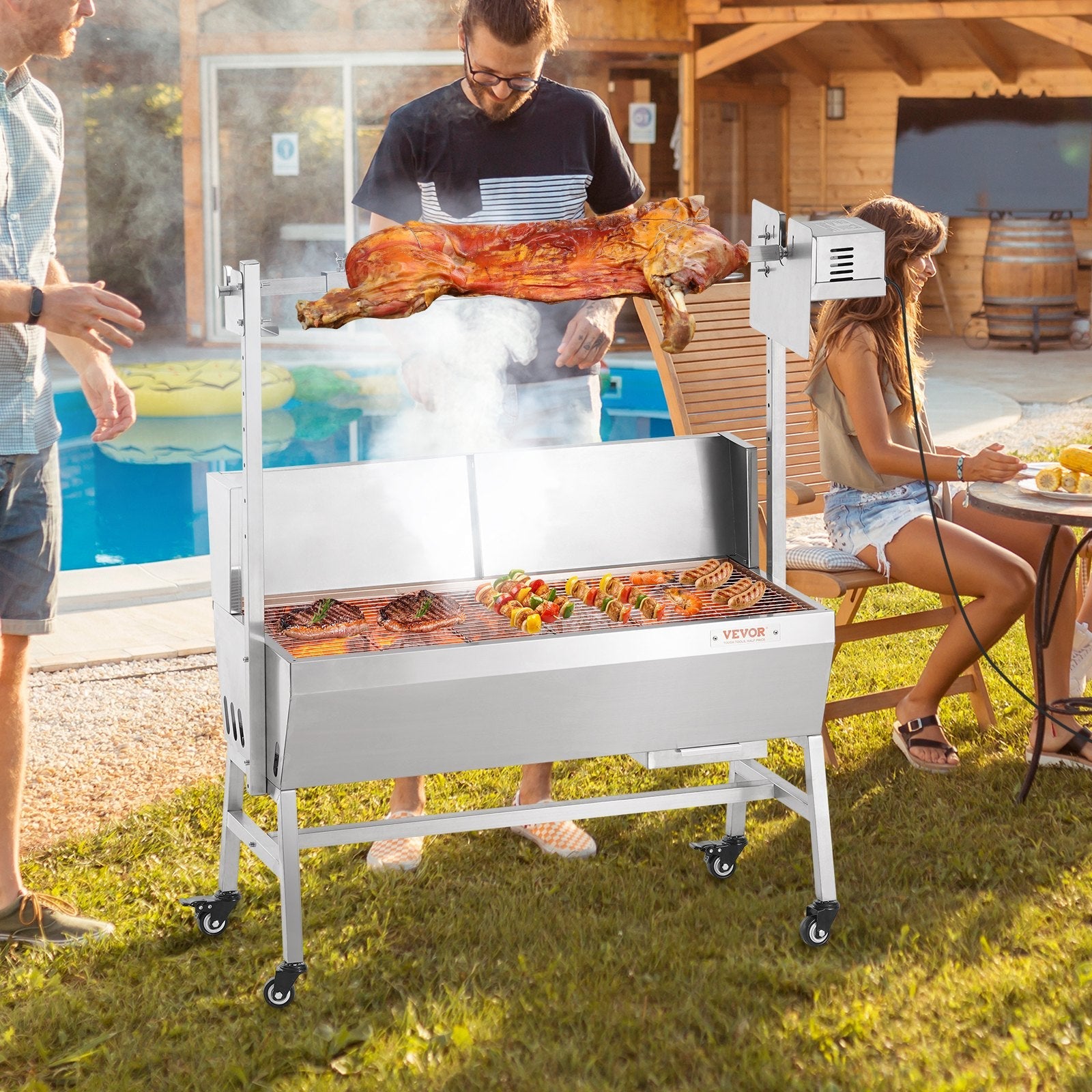 VEVOR Roaster Spit Rotisserie BBQ Grill Pig Lamb Chicken Roaster 42W 135LBS 