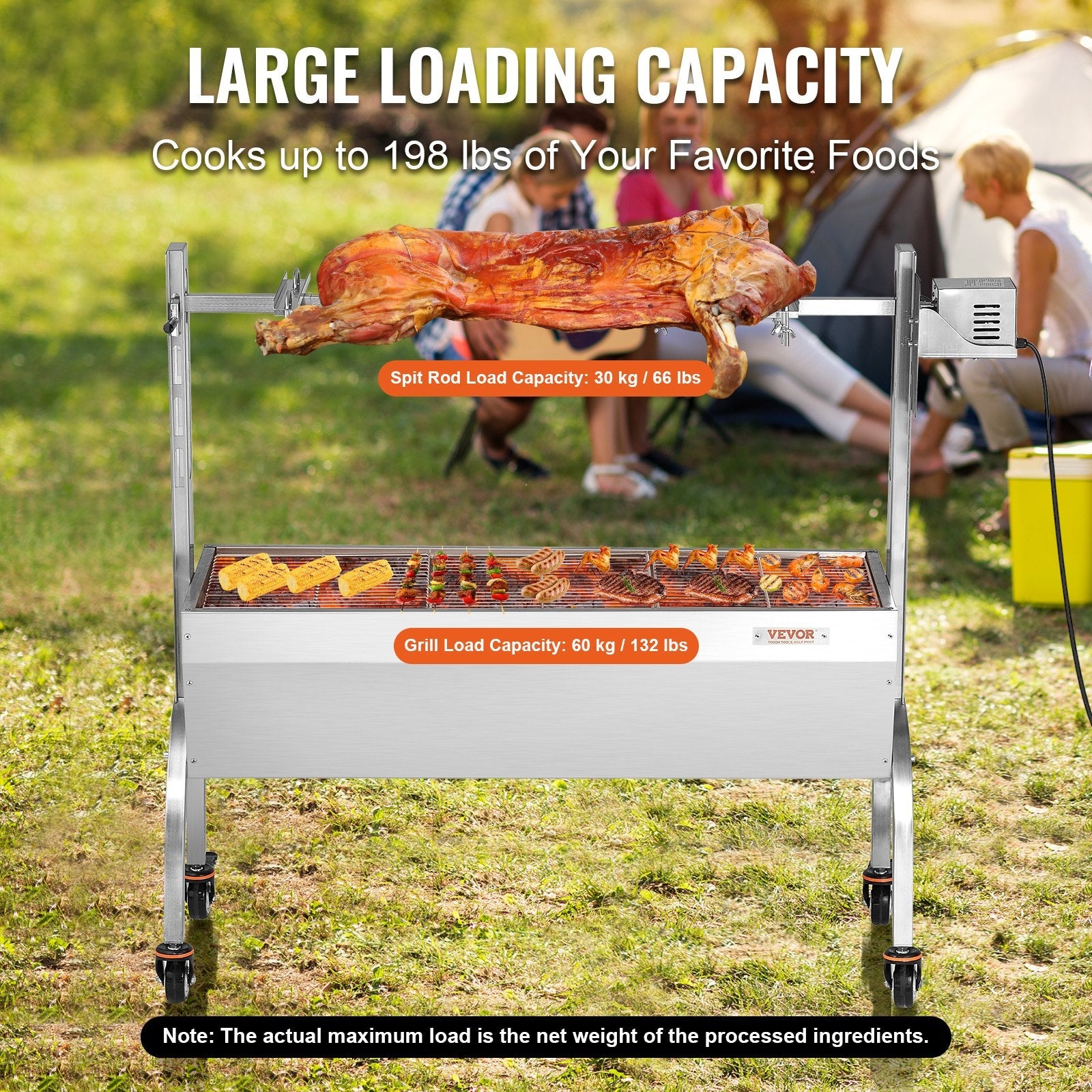 VEVOR Roaster Spit Rotisserie BBQ Grill Pig Lamb Chicken Roaster 52W 198LBS 