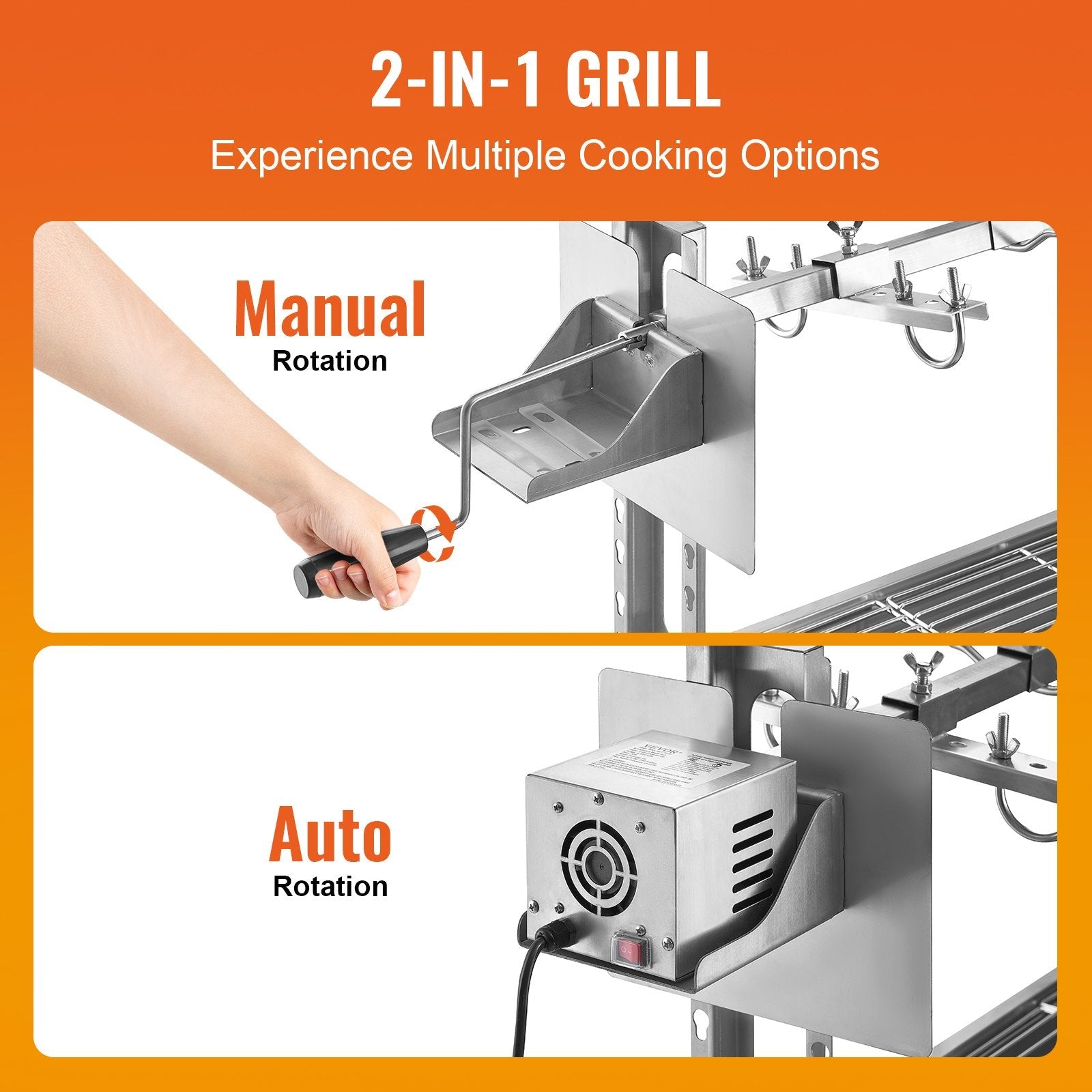 VEVOR Roaster Spit Rotisserie BBQ Grill Pig Lamb Chicken Roaster 52W 198LBS 