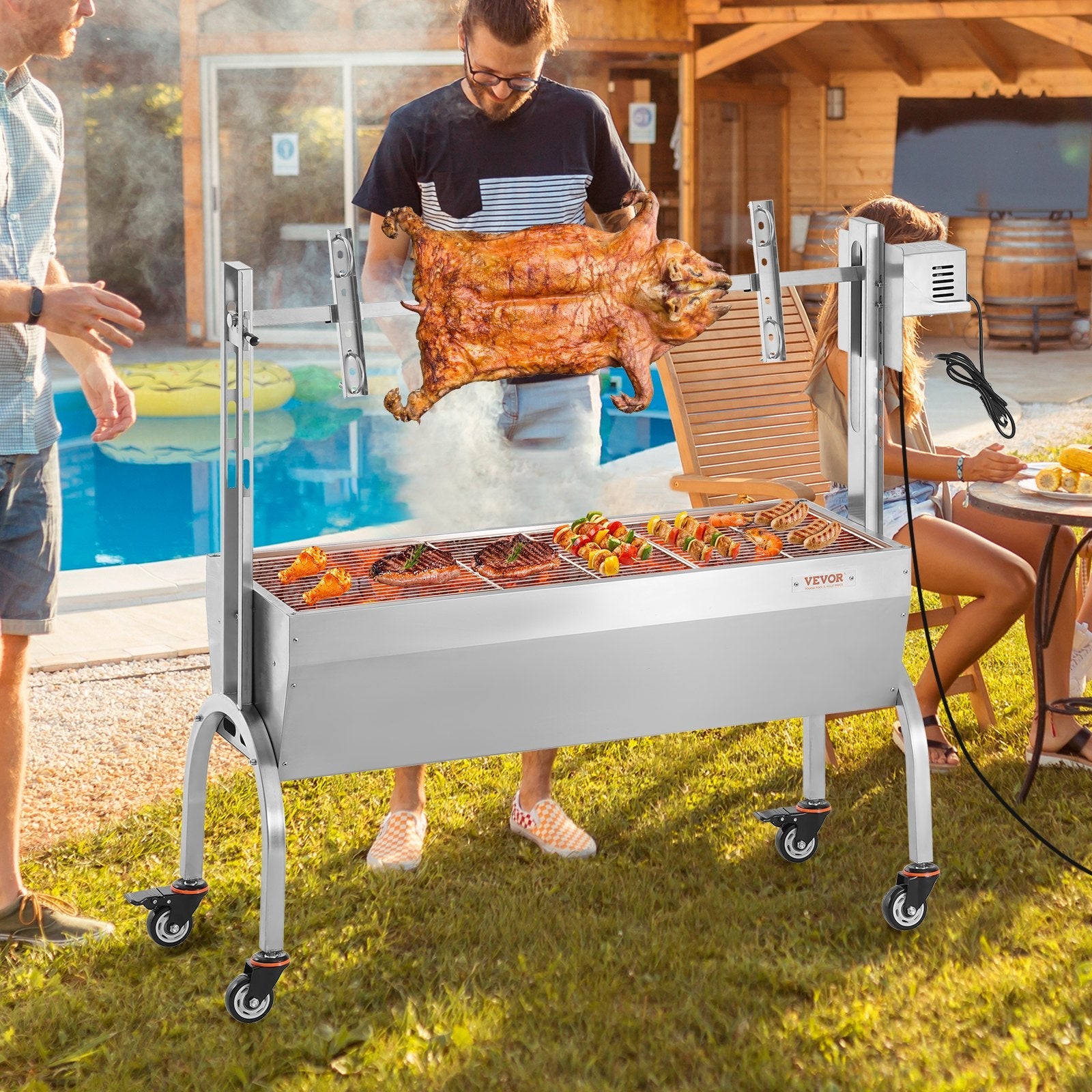 VEVOR Roaster Spit Rotisserie BBQ Grill Pig Lamb Chicken Roaster 52W 198LBS 