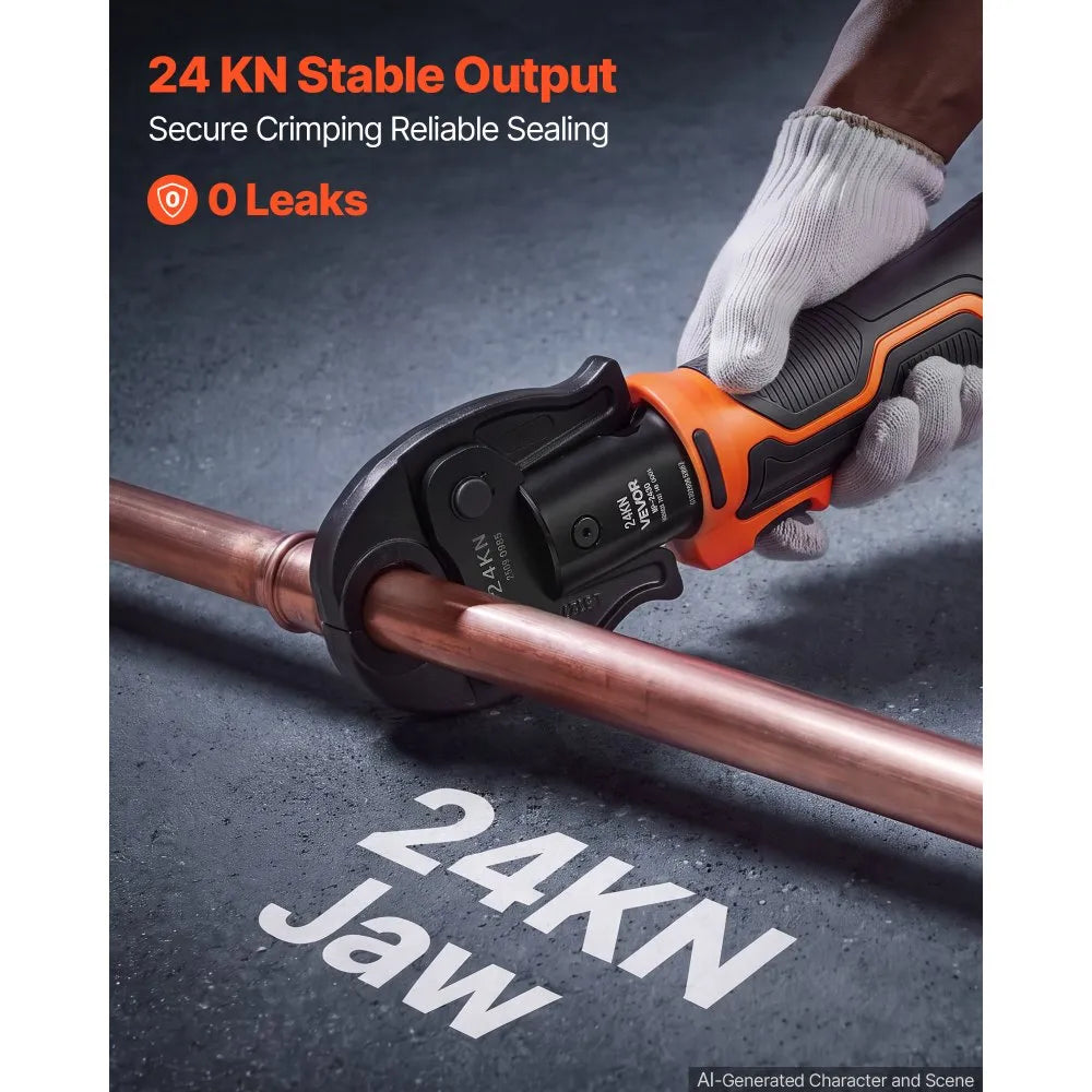 18V Electric Press Tool for Copper Pipes – 24KN Brushless Pipe Crimping Tool with 4 VUS Jaws, 2 Batteries & Toolbox