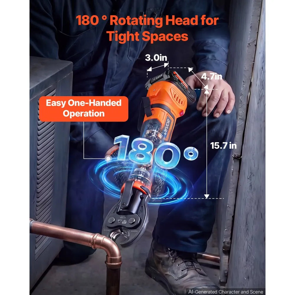18V Electric Press Tool for Copper Pipes – 24KN Brushless Pipe Crimping Tool with 4 VUS Jaws, 2 Batteries & Toolbox