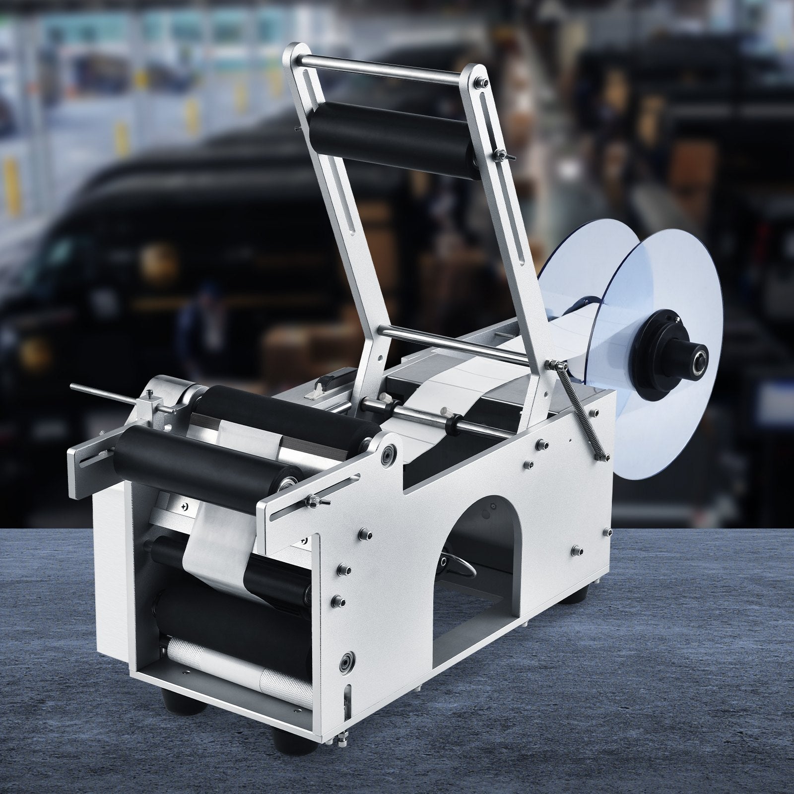 VEVOR Semi-Automatic Round Labeling Machine, 20-50pcs/min, Electric Bottle Label Applicator for Round Bottles, Round Bottle Labeler Suitable for Bottle Diameter 0.78-4.72 inches (with Pressing Bar) 