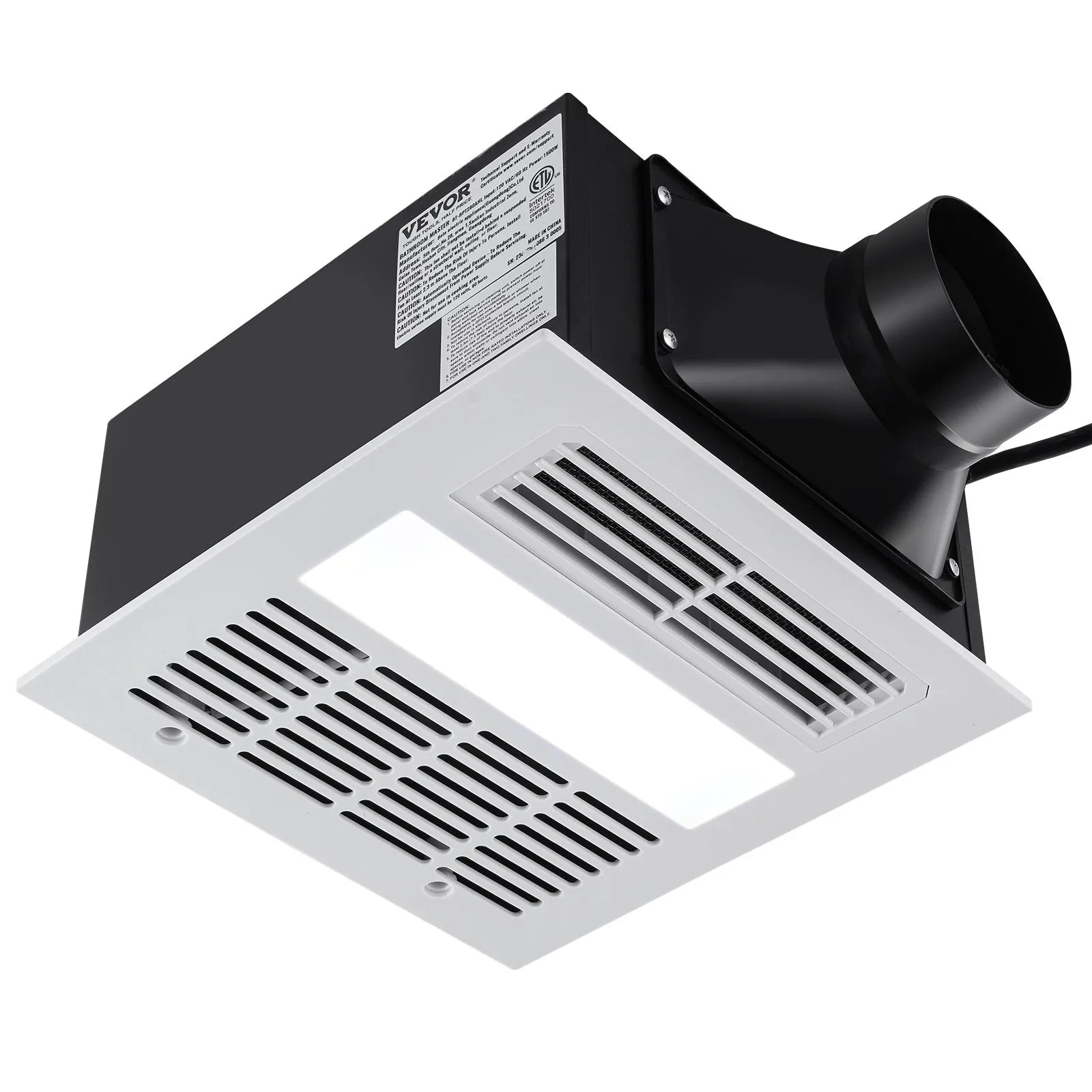 VEVOR Bathroom Exhaust Fan, 1500W Heating, 110 CFM High-Efficiency Ventilation, 1.5sones Low Noise Operation, Energy-Saving Bathroom Ceiling Fan, No Need For Attic Access, For Various Ceilings