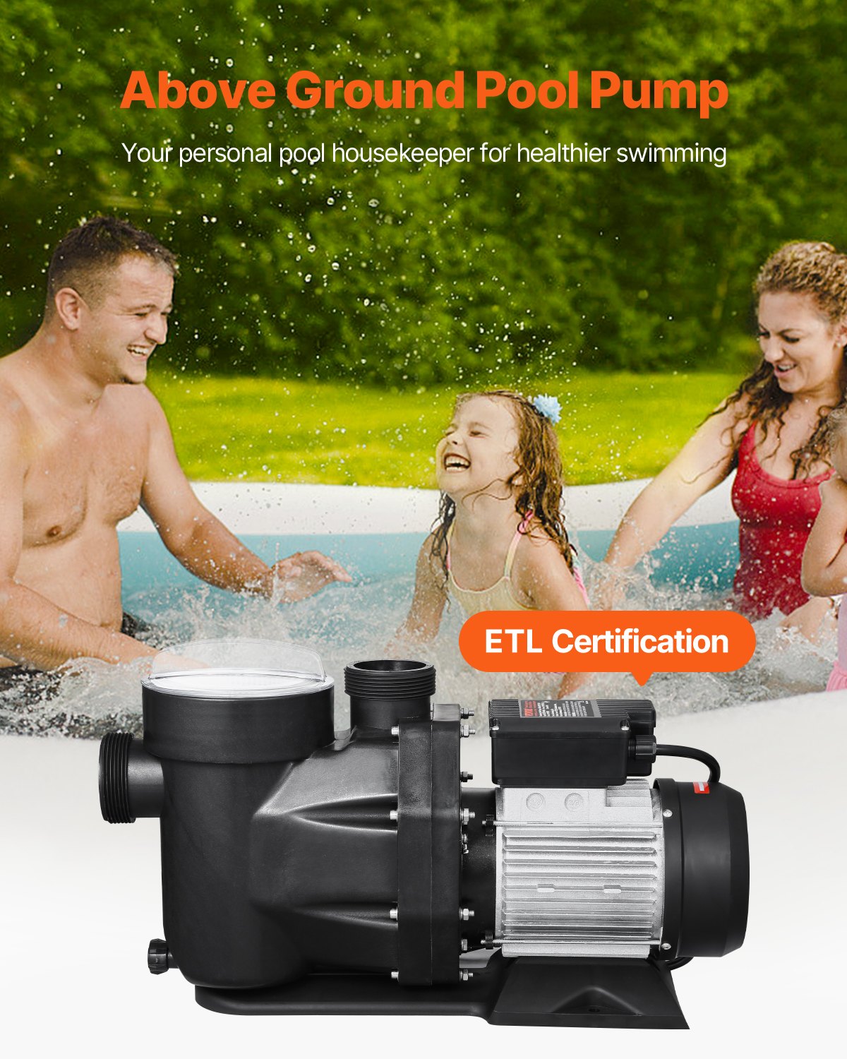 VEVOR 3 HP Above Ground Swimming Pool Pump Single Speed 149 GPM 3450 RPM 220V 