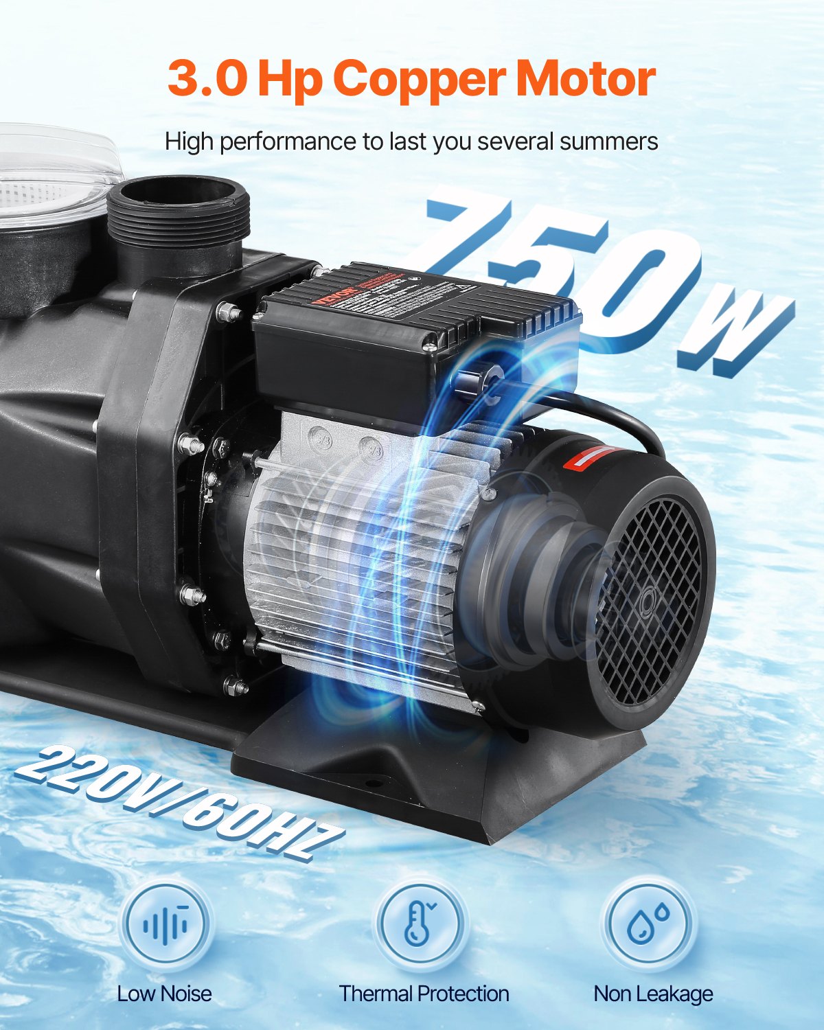 VEVOR 3 HP Above Ground Swimming Pool Pump Single Speed 149 GPM 3450 RPM 220V 