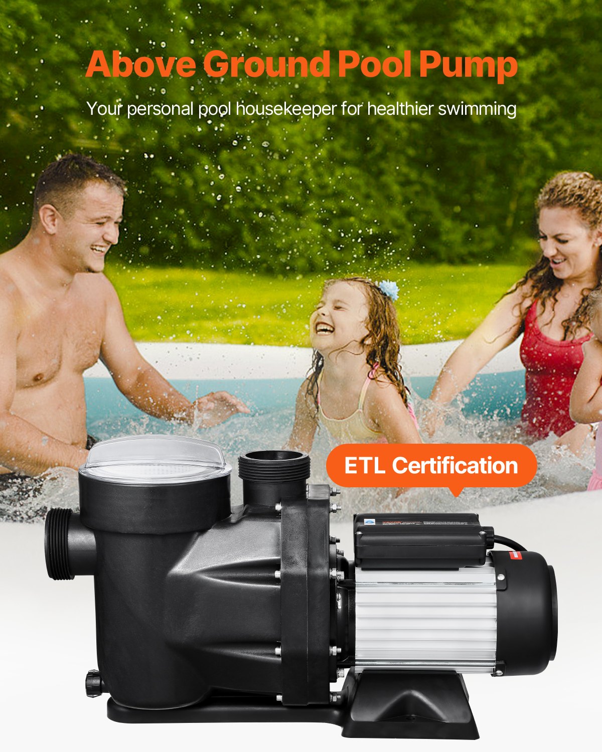 VEVOR 1.5 HP Above Ground Swimming Pool Pump Single Speed 122 GPM 3450 RPM 220V 