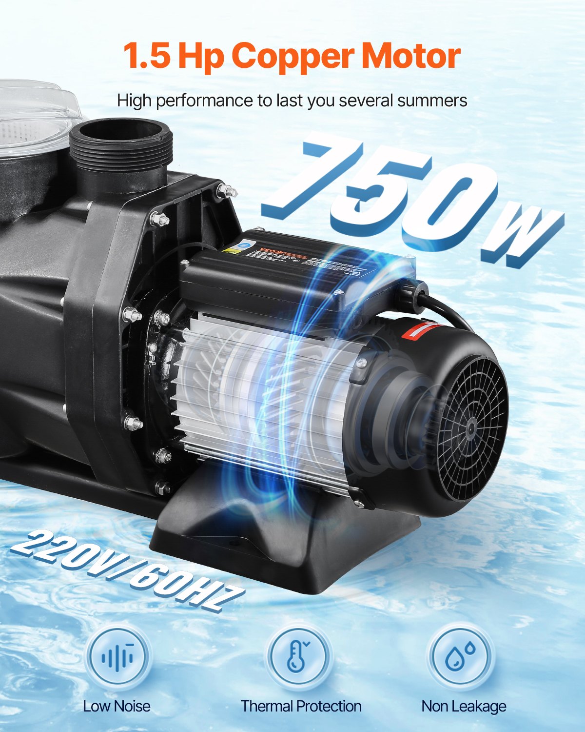 VEVOR 1.5 HP Above Ground Swimming Pool Pump Single Speed 122 GPM 3450 RPM 220V 