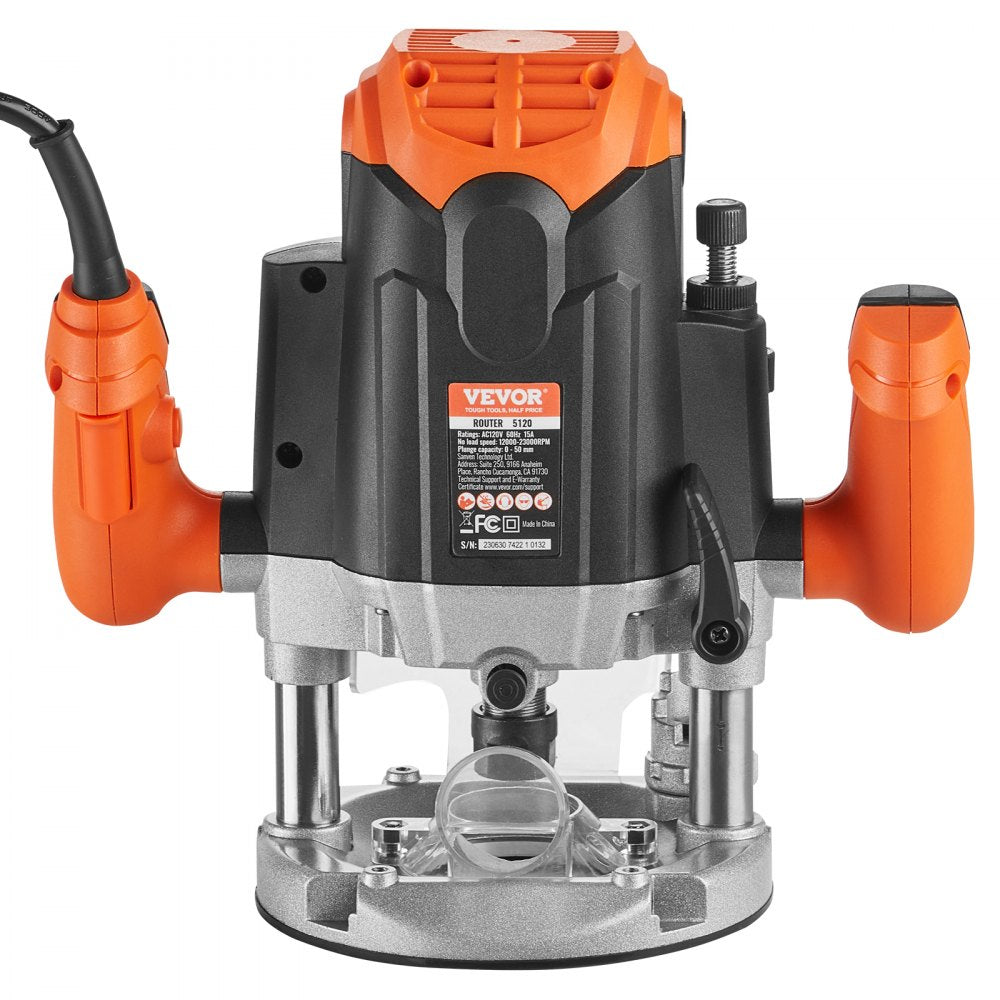 VEVOR Plunge Router, 3-1/4 HP, 120V, 12000-23000 RPM Variable Speed, Electronic Plunge Base Router, Plunge Woodworking Router Kit with Carry Case, Parallel Guide, Straight Guide, 1/4" Collet Cone Set 