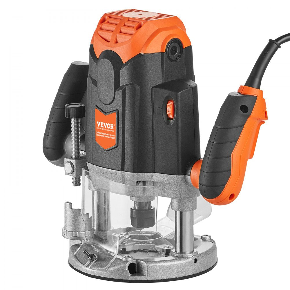VEVOR Plunge Router, 3-1/4 HP, 120V, 12000-23000 RPM Variable Speed, Electronic Plunge Base Router, Plunge Woodworking Router Kit with Carry Case, Parallel Guide, Straight Guide, 1/4" Collet Cone Set 