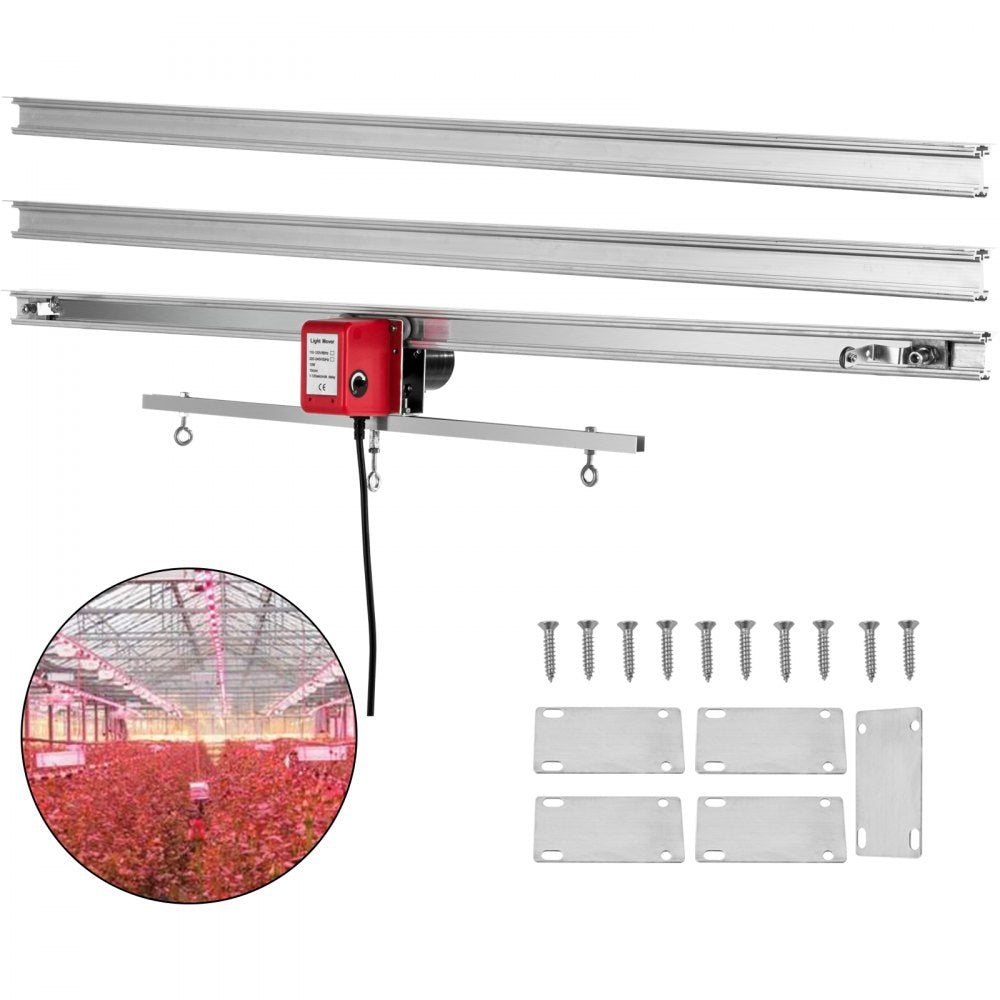VEVOR Adjustable Indoor Grow Light Mover, 10.8 ft Light Rail Mover Kit 10 r/min, Mover Motor w on/off Button, Three Moving Rails, 0-120 Second Adjustable Time Delay, for Hydroponic Lighting System 