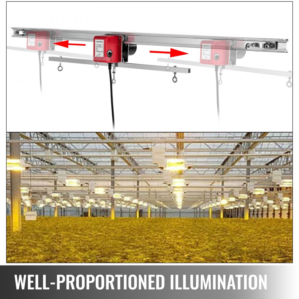 VEVOR Adjustable Indoor Grow Light Mover, 10.8 ft Light Rail Mover Kit 10 r/min, Mover Motor w on/off Button, Three Moving Rails, 0-120 Second Adjustable Time Delay, for Hydroponic Lighting System 