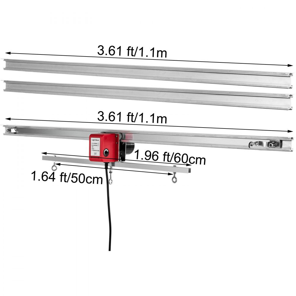 VEVOR Adjustable Indoor Grow Light Mover, 10.8 ft Light Rail Mover Kit 10 r/min, Mover Motor w on/off Button, Three Moving Rails, 0-120 Second Adjustable Time Delay, for Hydroponic Lighting System 